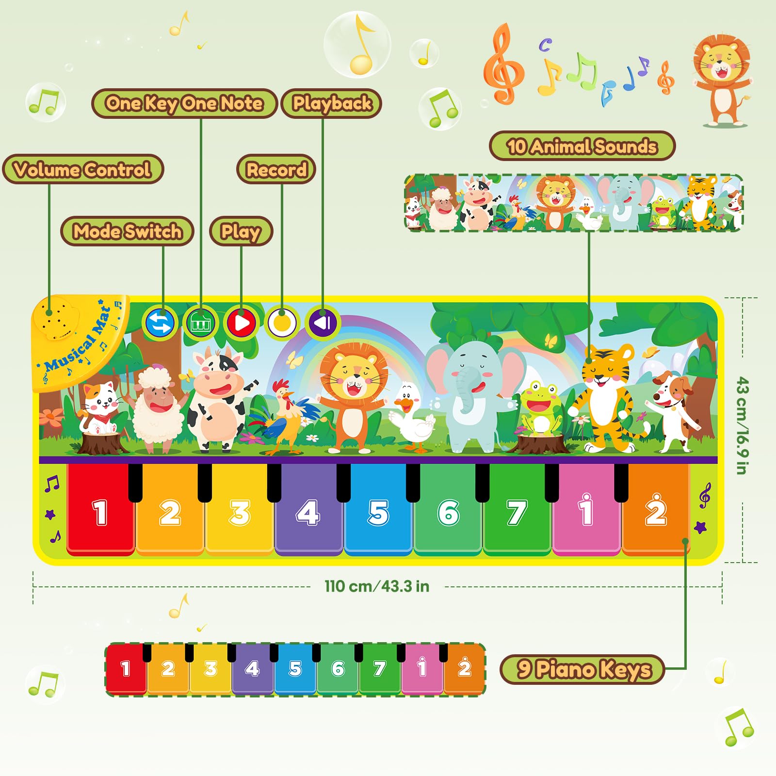 WEARXI Regalo Bambino 1 Anno Tappeto Musicale, Giochi Bambini 1 Anno, Gioco Bambino, Regalo Bimba, Giocattoli Bambino, Giochi Bimba, Regalo Bimbo, Regalo Bambina per Bambini e Bambine da 1 a 5 Anni