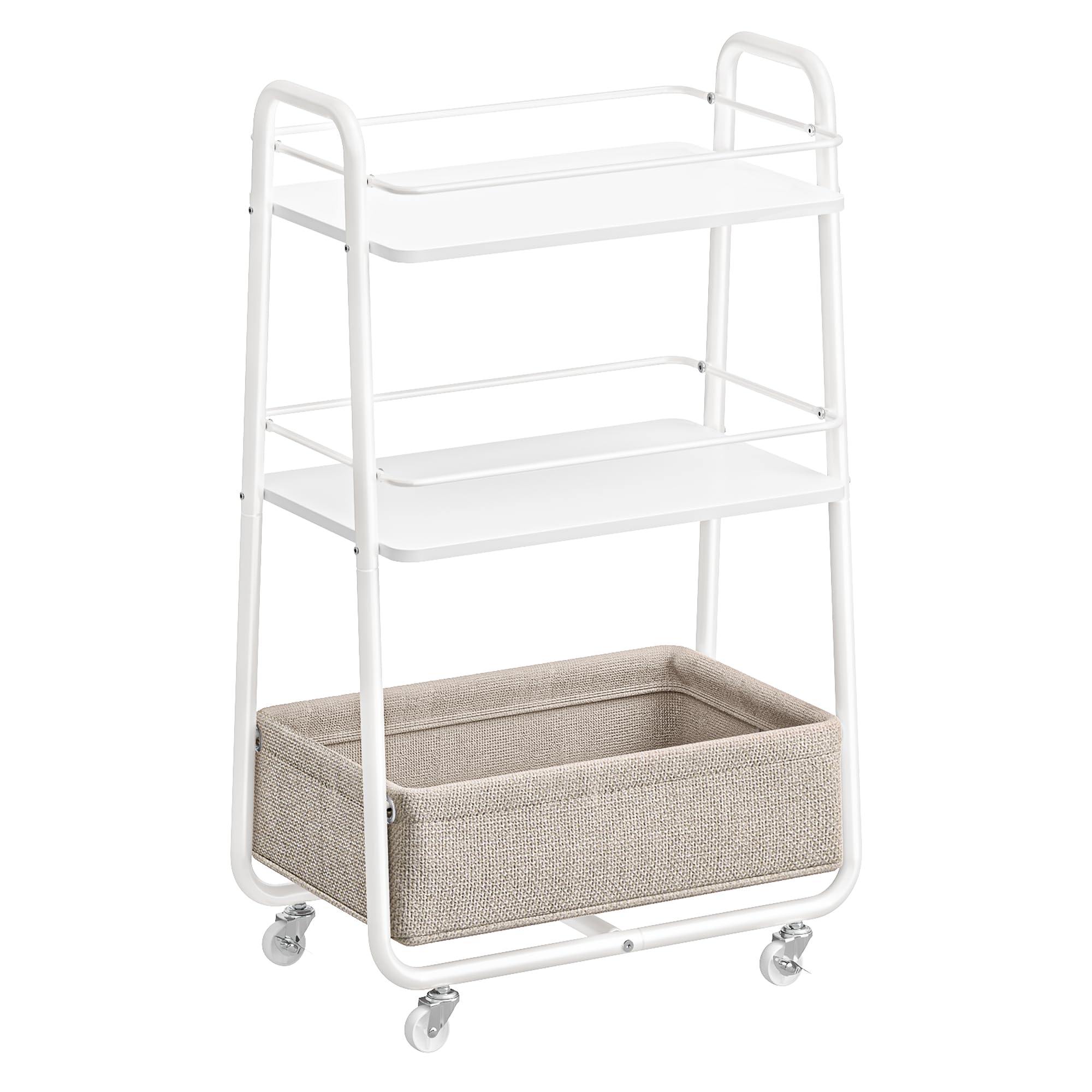 VASAGLE LILEA Collection - Storage Cart with Fabric Basket, 3-Tier Rolling Utility Cart with Wheels and Shelves, for Living Room Bedroom Kitchen,