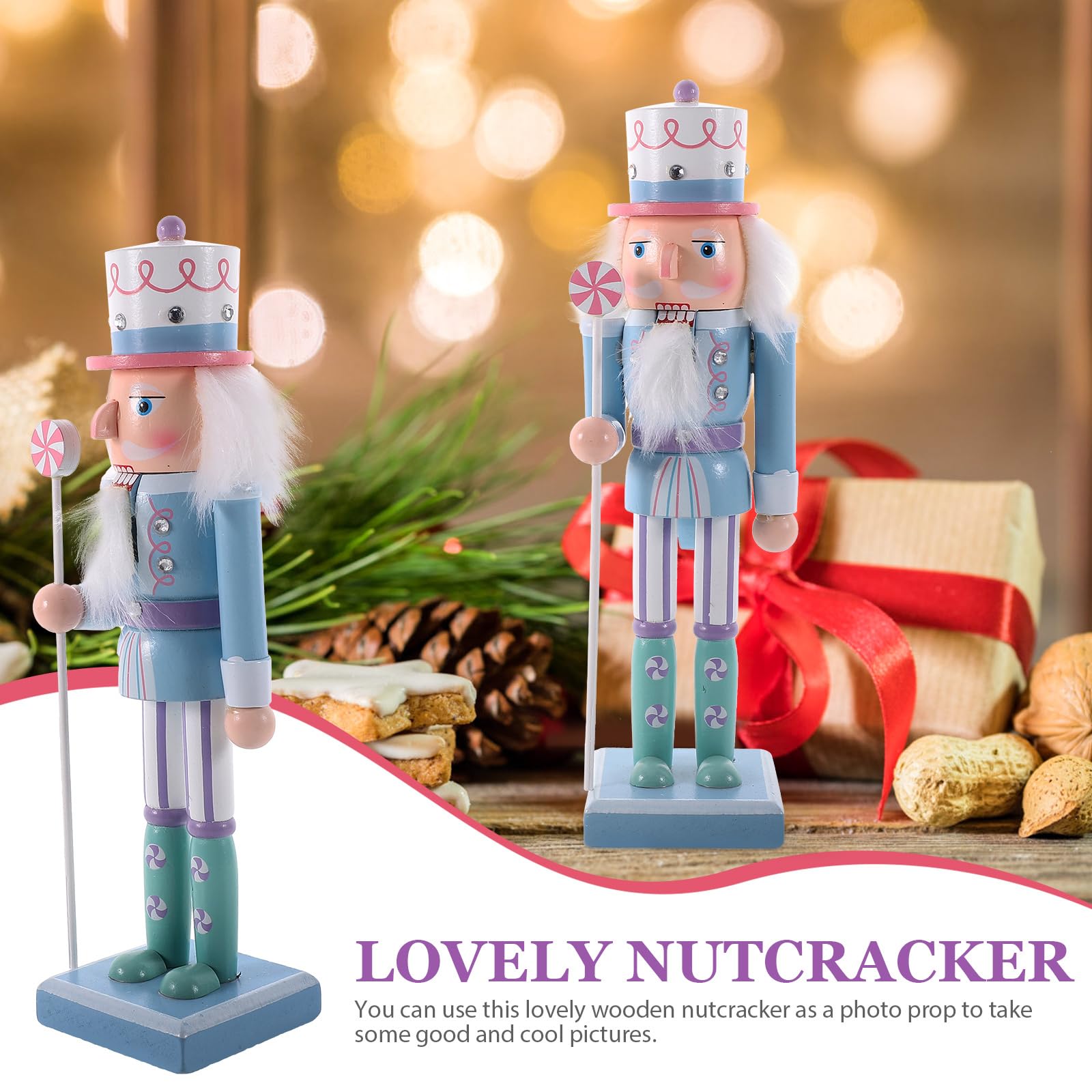 Christmas Wooden Nutcracker Soldier Figures Decorative Wood Nutcracker Soldier in Blue Uniform Hold Scepter Decoration for Table Desktop Fireplace Decoration