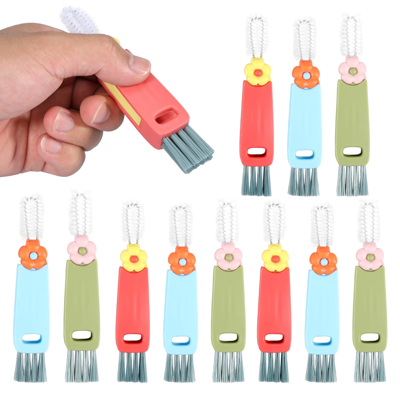 Zhjiutak Colorful 12Pcs 3-In-1 Cup Lid Crevice Cleaning Brush,Portable Multifunctional Bottle Cup Lid Gap Cleane Brushs,Multifunctional Kitchen Cleaning Tools For Home