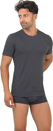 Miniatura 5 de BAMBOOVEN Camisetas para hombre de rayón hechas de bambú, ajuste moderno, camiseta interior que absorbe la humedad, cuello redondo, camisetas