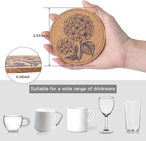 Miniatura 2 de Posavasos para bebidas, 12 posavasos absorbentes de corcho con posavasos de flores para mesa de café, regalos de inauguración de la casa para nuevos