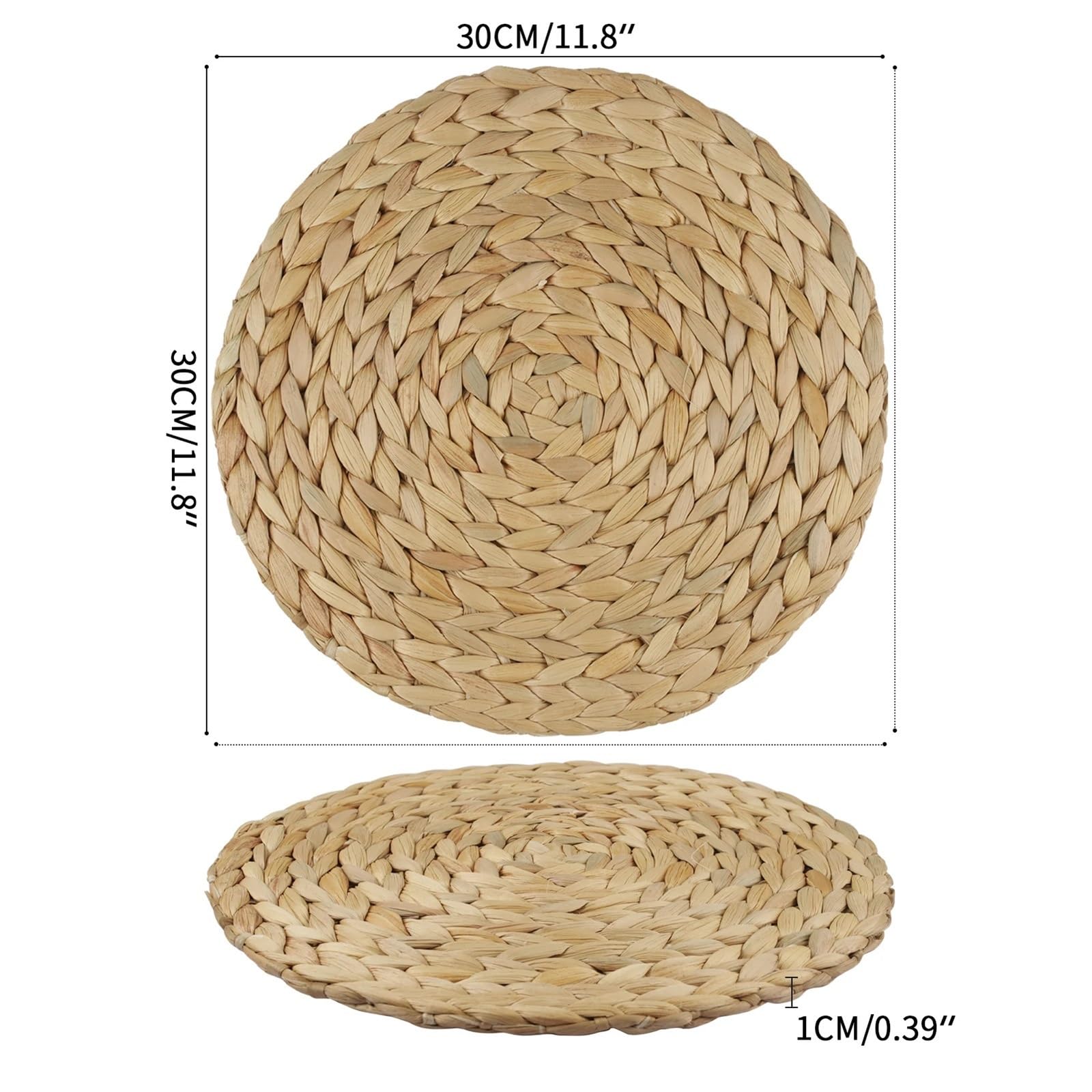 Sets de Table Ronds tissés Ensemble de 6 Sets Table Ronds en rotin tissés à la Main, 30cm, Isolation Thermique, Tapis Table Osier Naturel for Salle Manger, décoration Mariage Domicile(6pc A)
