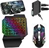 Bestcool Half Handed Gaming Keyboard and Mouse Combo, RGB Backlit 39 Keys Wired Mechanical Keyboard with Wrist Rest, 3200 DPI Wired Gaming Mouse, Converter for PUBG, Android Phone Games, Not for iOS