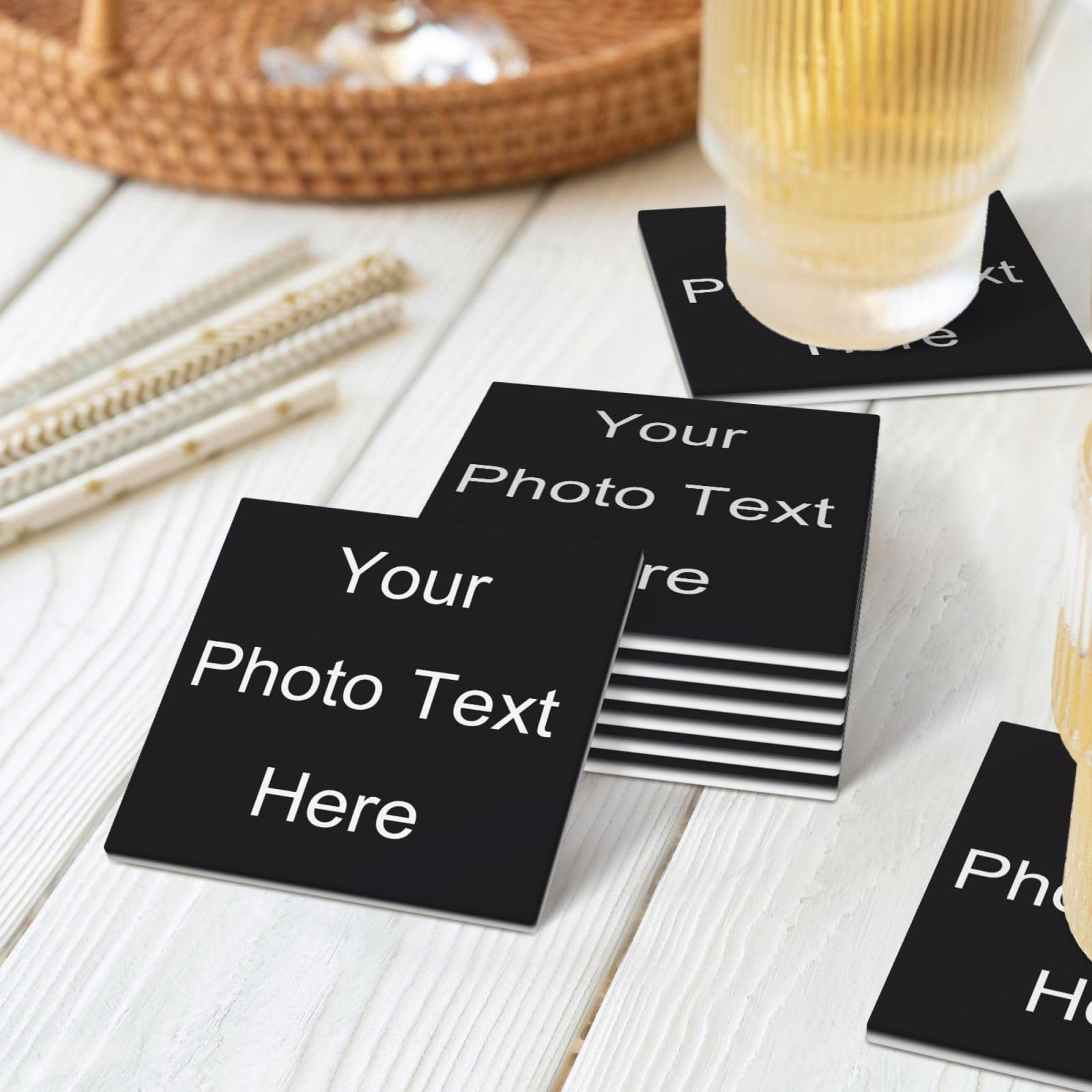 Juego de Posavasos de cerámica Personalizados Posavasos Personalizados con su Propia Imagen y Texto temático para Navidad, Día de la Madre, Aniversario, Día de San Valentín Juego de 6