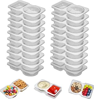 20 Set Reusable Snack Containers, 2-Compartment Dipping Containers with Lid for Refrigeration, Portion Control, Outdoor Takeaway Sauce Dip Case