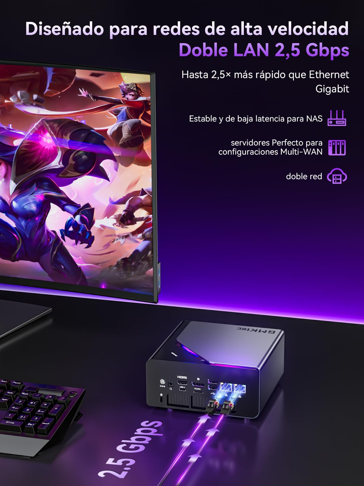 GMKtec Mini PC Gaming Intel Ultra 5 125U, Micro PC 32GB DDR5, SSD de 512GB, Mini Ordenador con USB4.0 | LAN 2.5G | Pantalla cuádruple 4K | OCuLink – para Gaming, Oficina y Negocios, Win11