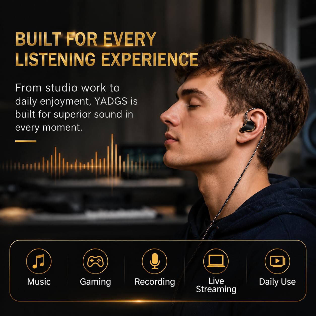 Cuffie Hi-Fi con cavo in-ear, auricolari IEM con cavo staccabile, design ergonomico con isolamento acustico, auricolari da 3,5 mm, suono chiaro per musica, giochi, monitoraggio studio e