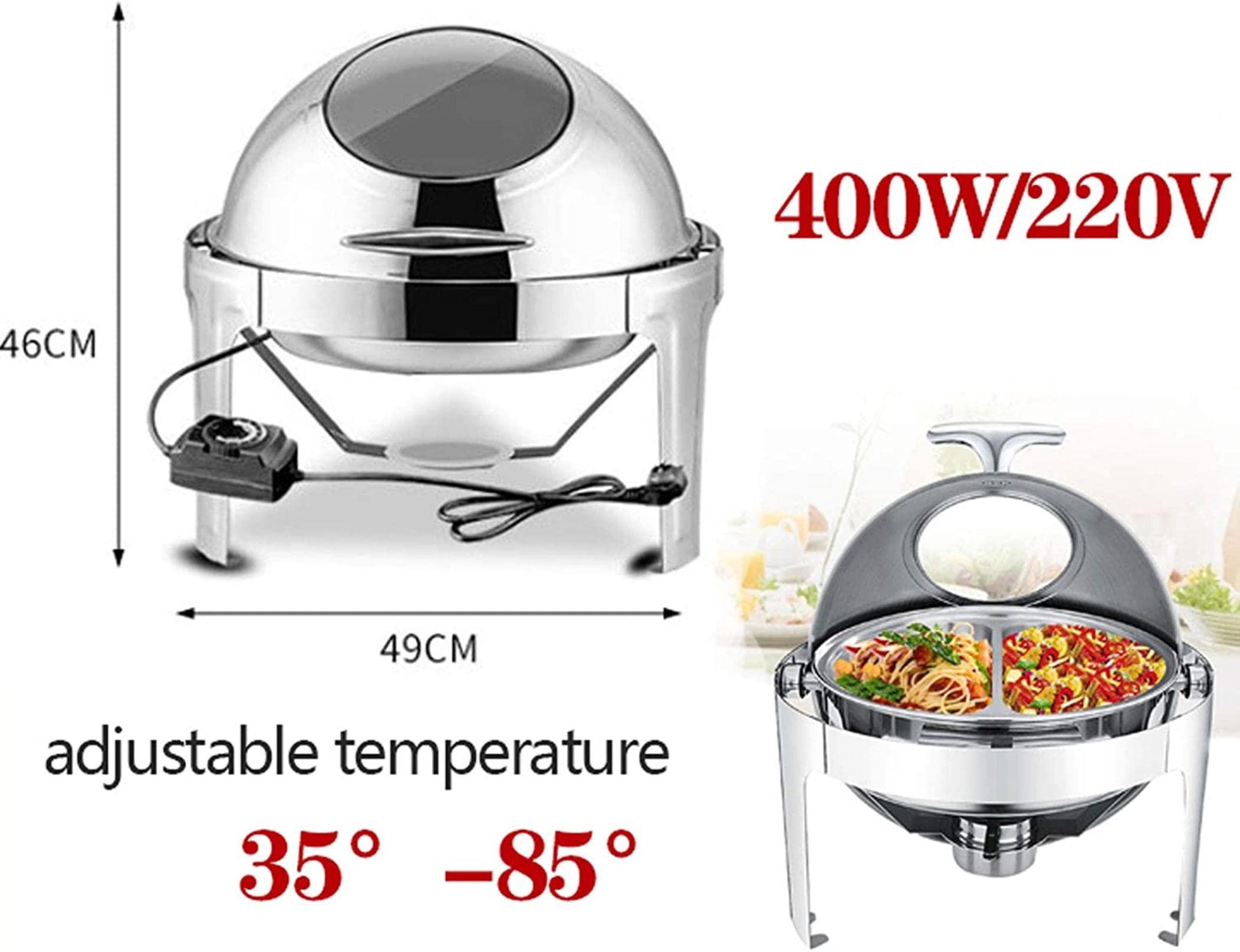 Calentador de Comida Electrico, Catering Chafing Dish Calentador para Buffet, 6L Calienta Platos Bandeja de Calentamiento para Bodas o Fiestas Buffet