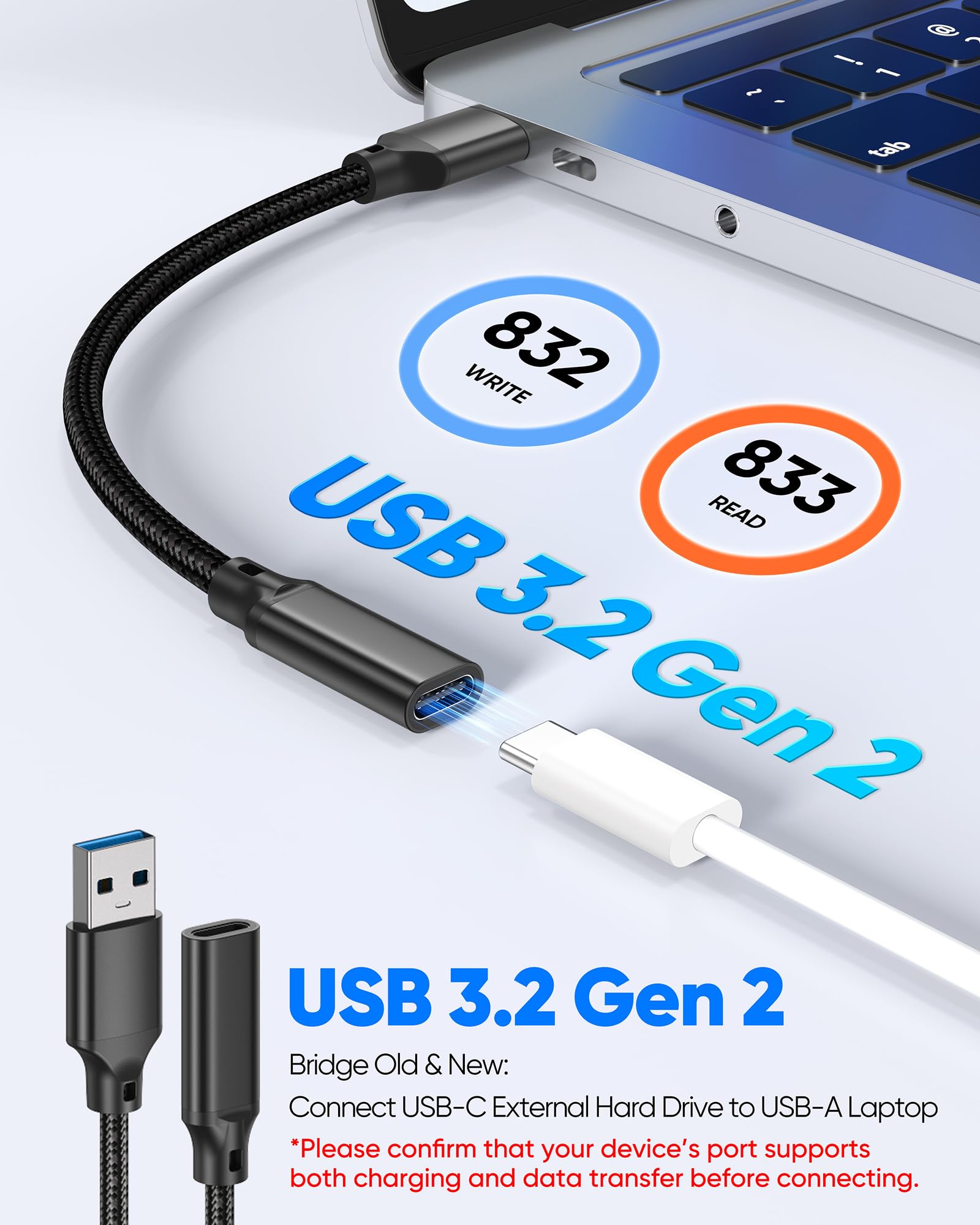 Adaptador USB C hembra a USB A macho, paquete de 2 unidades, transferencia de datos de 10 Gbps, convertidor USB 3.2 Gen 2 compatible con laptop USB 2.0/3.0, PC, disco U, cargador