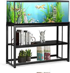VOWNER 55-75 Gallon Fish Tank Stand - Metal Aquarium Stand, 48.4" x 14.9" x 29.5" Heavy Duty Reptile Tank Stand, Adjustable 2-Tier Fish Tank Rack Shelf for Home Office, Tank not Included, Black