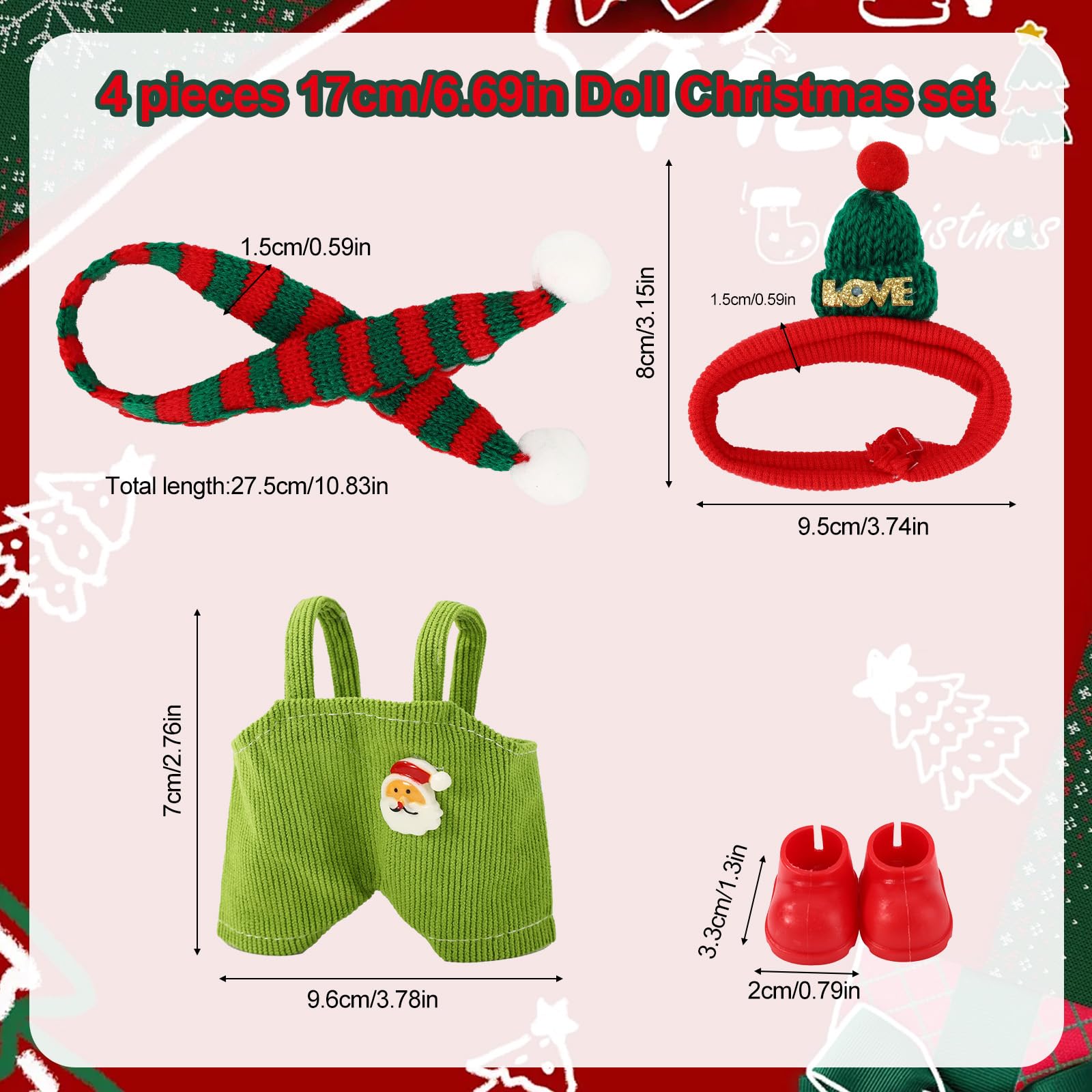 Sinbana 4pcs Christmas Doll Clothes Clothing Set - Image 2