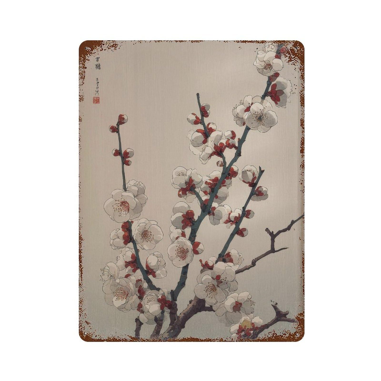 xiaoxiaoshen Plum Blossom. Traditional Japanese Ukiyo Wall Decor Art Metal Tin Poster Modern Home Decor Art Home Bar Shop Decorations Vintage Sign 40x30cm