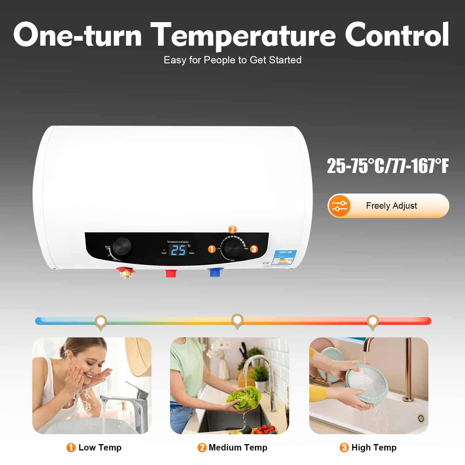 Calentador de agua eléctrico de 1500 W, 10 galones, 110 V, tanque de agua para baño, cocina, montado en la pared