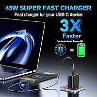 Vista 6 de Cargador USB C súper rápido de 45 W, cargador tipo C, bloque de carga rápida para teléfono Android con cable de carga tipo C de 3 pies para Samsung