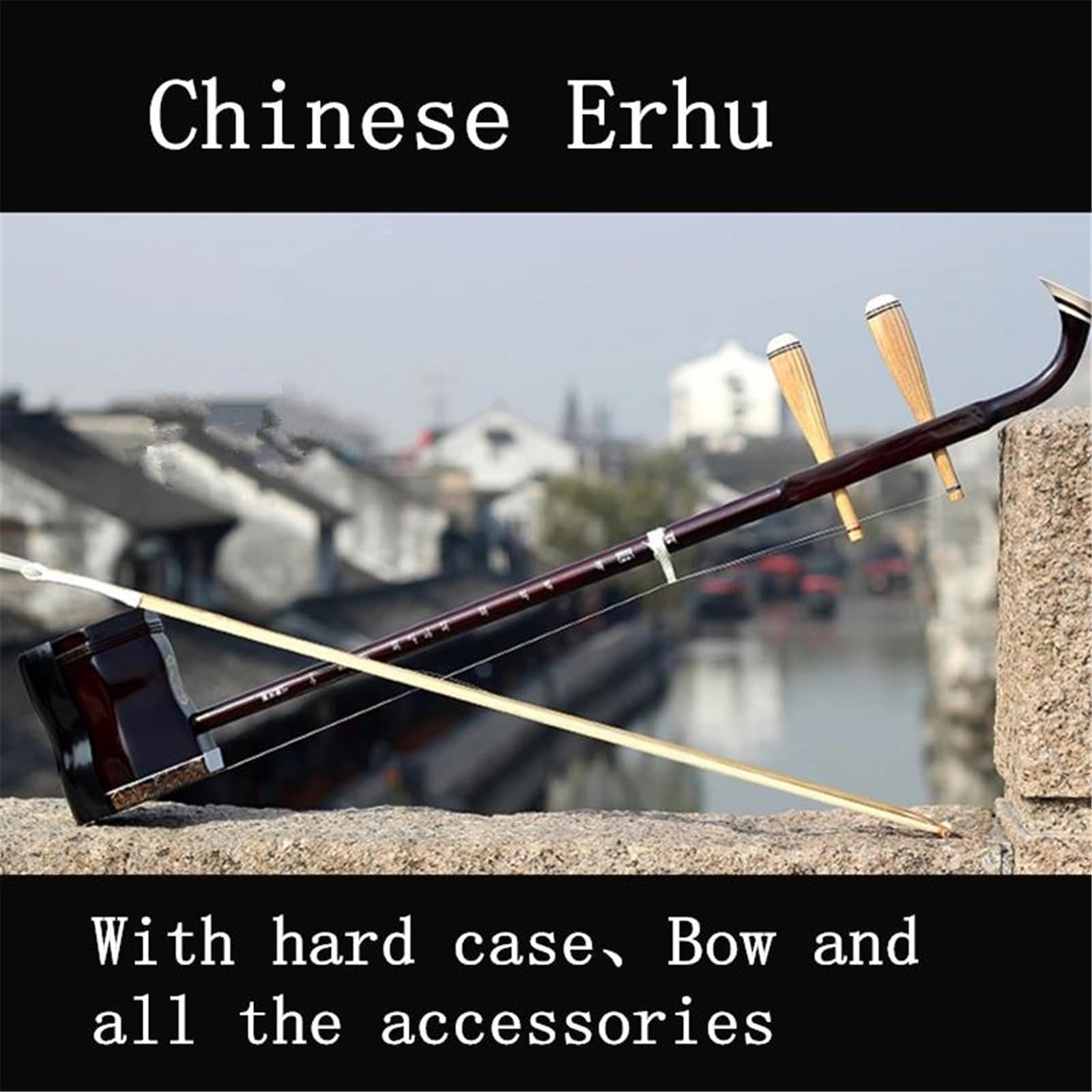 Chinesische Erhu-Geige Aus Massivem Holz Mit Zwei Saiten Und Positionsmarkierung. Urheen-Saiteninstrumente Mit Bogen Und Koffer erhu