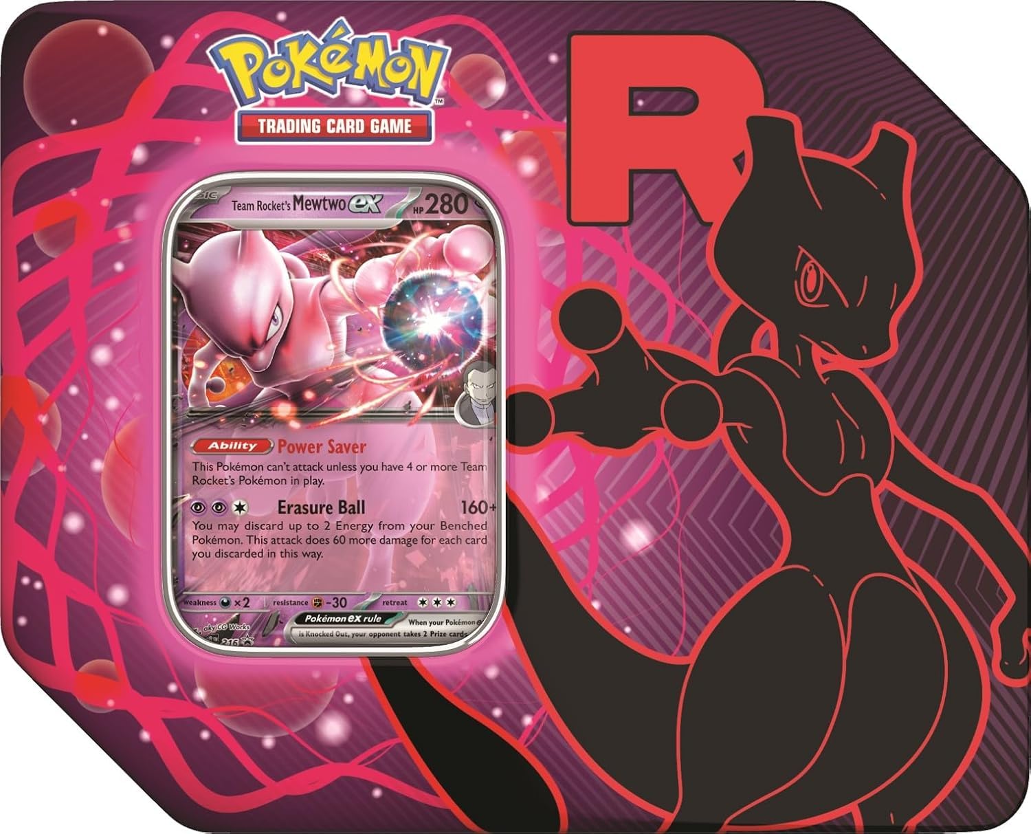 Pokemon Trading Card Game Team Rocket Collector Tin with 5 Booster Packs and Promo Card Mewtwo