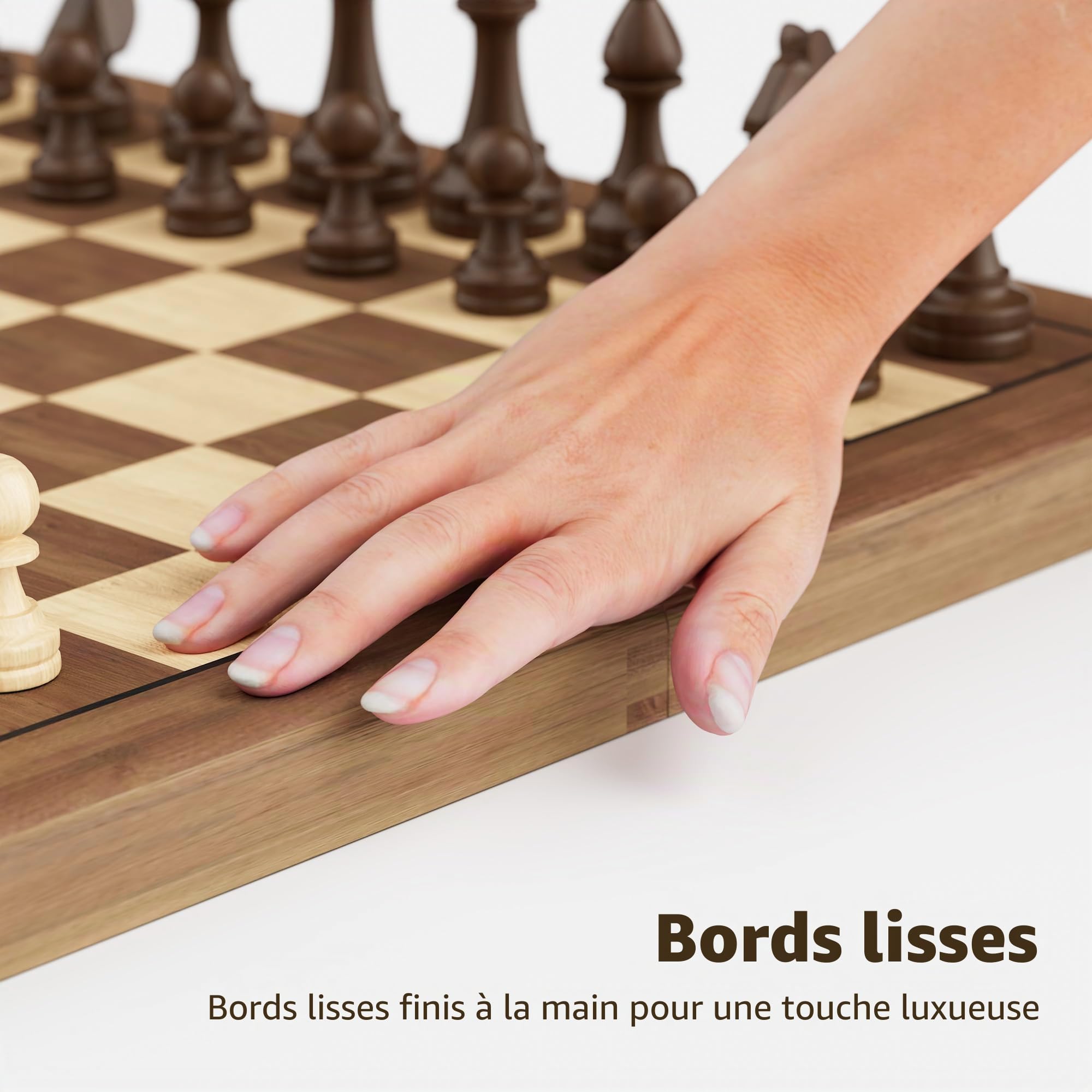 Jeu d'échecs magnétique en bois - Échiquier artisanal avec motif bicolore et boîte de rangement pour adultes et collectionneurs