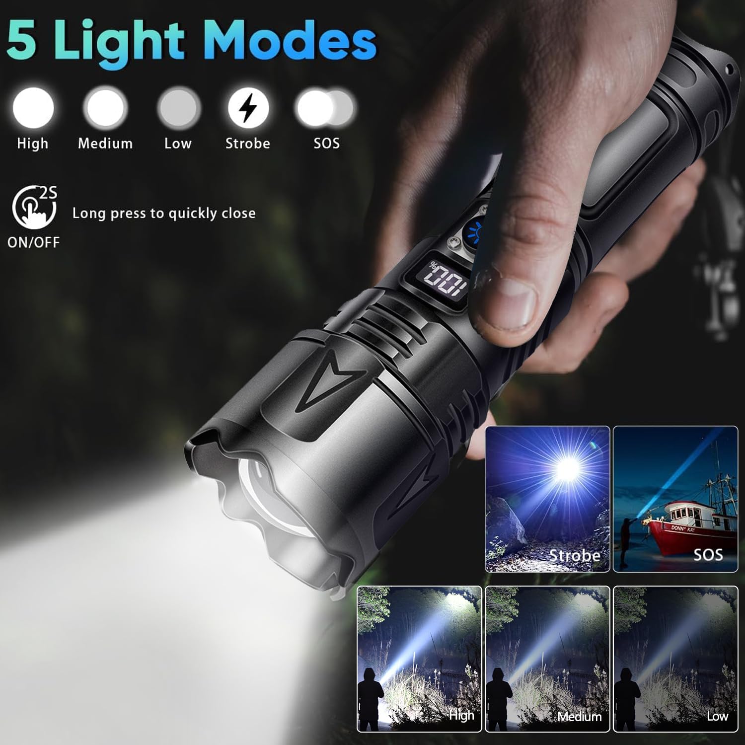 POCKETMAN Latarki super jasne, LED o wysokim natężeniu światła z 5 trybami, przenośna, mała lampa błyskowa na kemping, wędrówki, sytuacje awaryjne (2 szt.)