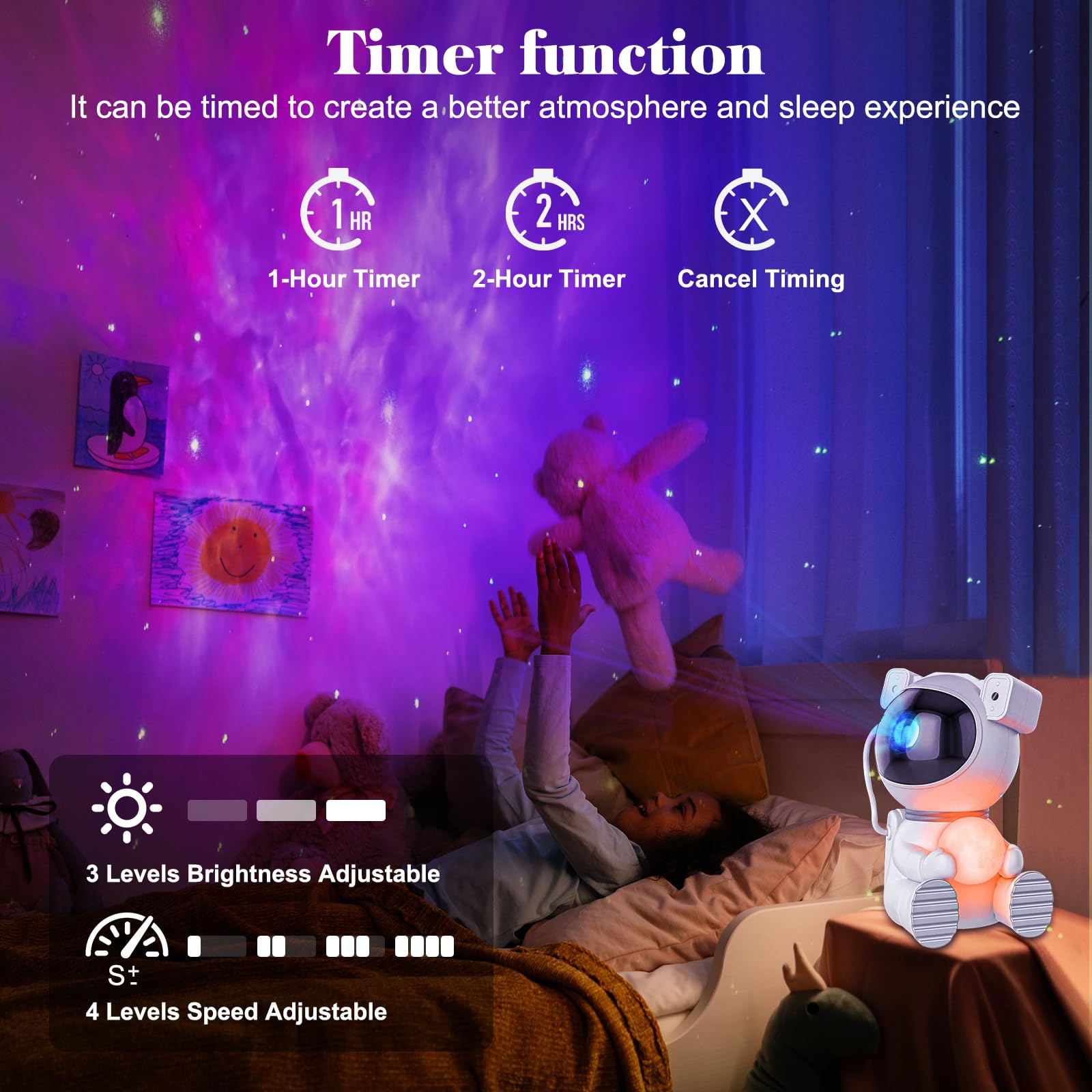 Proiettore Galassia Astronauta 2.0 Con Luna – Luci LED Nebbia E Stelle – Telecomando E Timer – Regalo Per Camera Da Letto Bambini E Adulti
