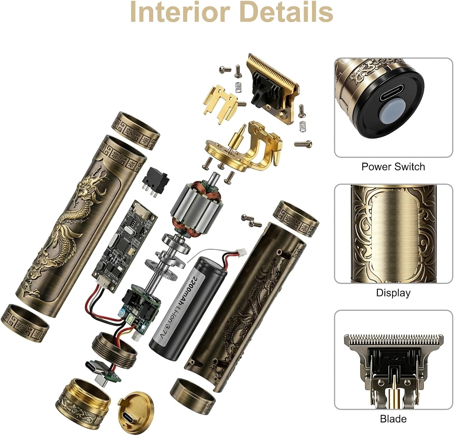 VANBAR Men’s Beard Trimmer, Bronze Skull Design Metal Body Cordless Rechargeable, Professional Hair Clipper & Grooming Kit for Men, Unique Gifts for Him Husband Dad Father‘s Day