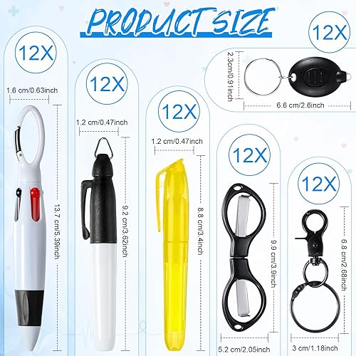Miniatura 9 de Glenmal Juego de 72 bolígrafos con carretes de insignias, mini resaltadores para enfermera, con mini tijeras, resaltador, bolígrafo retráctil de