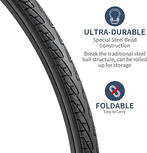 Miniatura 3 de YUNSCM 2 neumáticos de bicicleta de carretera de 26 x 1 3/8 (37-590) y tubos de bicicleta de 26 x 1 3/8 válvula Schrader con 2 tiras de llanta