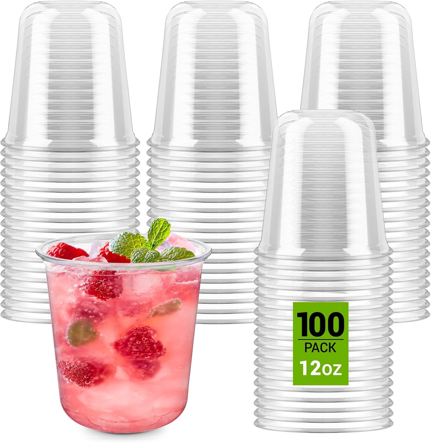 Soelomu 12 oz Disposable Stemless Wine Glasses, 100 Pcs Crystal Plastic Cocktail Cups Clear Classic Cold Drinking Party Glasses for Wedding Gathering Birthday Meeting (Clear)