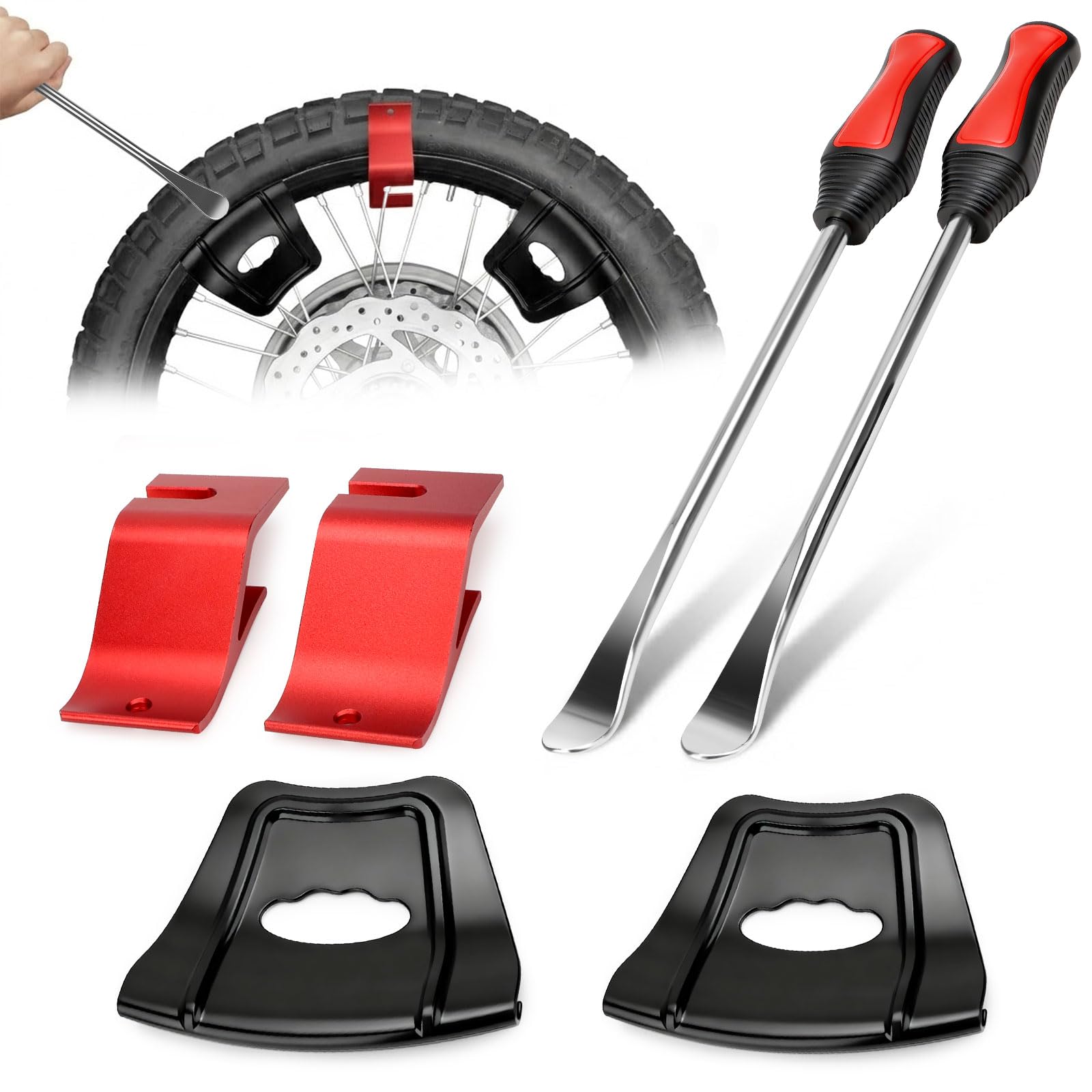 Linkstyle Set di attrezzi per la sostituzione degli pneumatici della moto, con supporto per pneumatici, protezioni per cerchioni e leva per pneumatici per Dirt Bike, moto, scooter