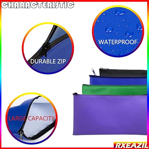 Miniatura 3 de RXEAZIL Paquete de 2 bolsas de dinero para efectivo, 11 x 6 pulgadas de seguridad duradera para depósitos bancarios, monedas, bolsa organizadora