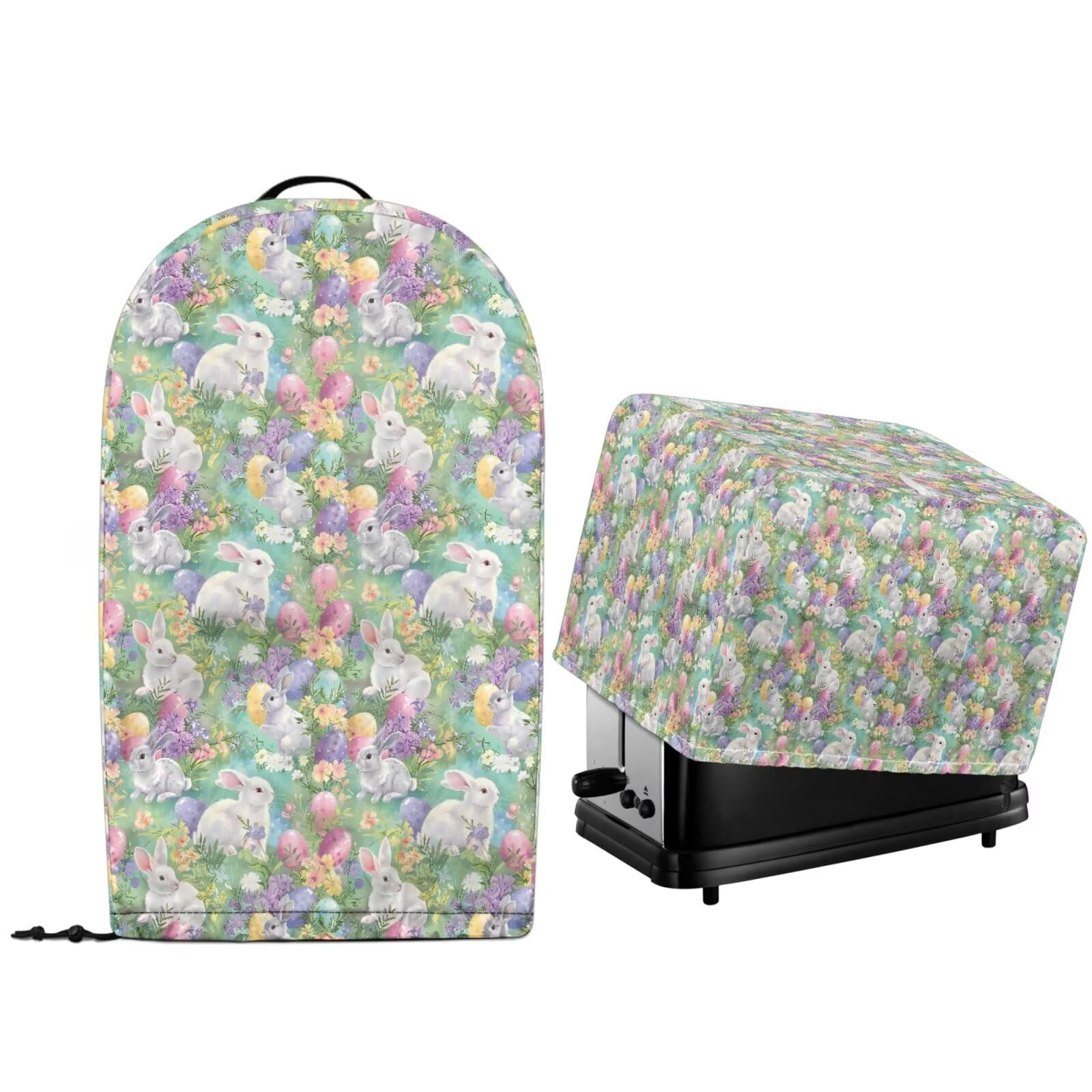 2 Pcs Kitchen Appliance Dust Cover with Drawstring Hem Stand Mixer Food Processor Blender and Toaster Oven Bread Maker Machine Protector Covers Easter Floral Bunny