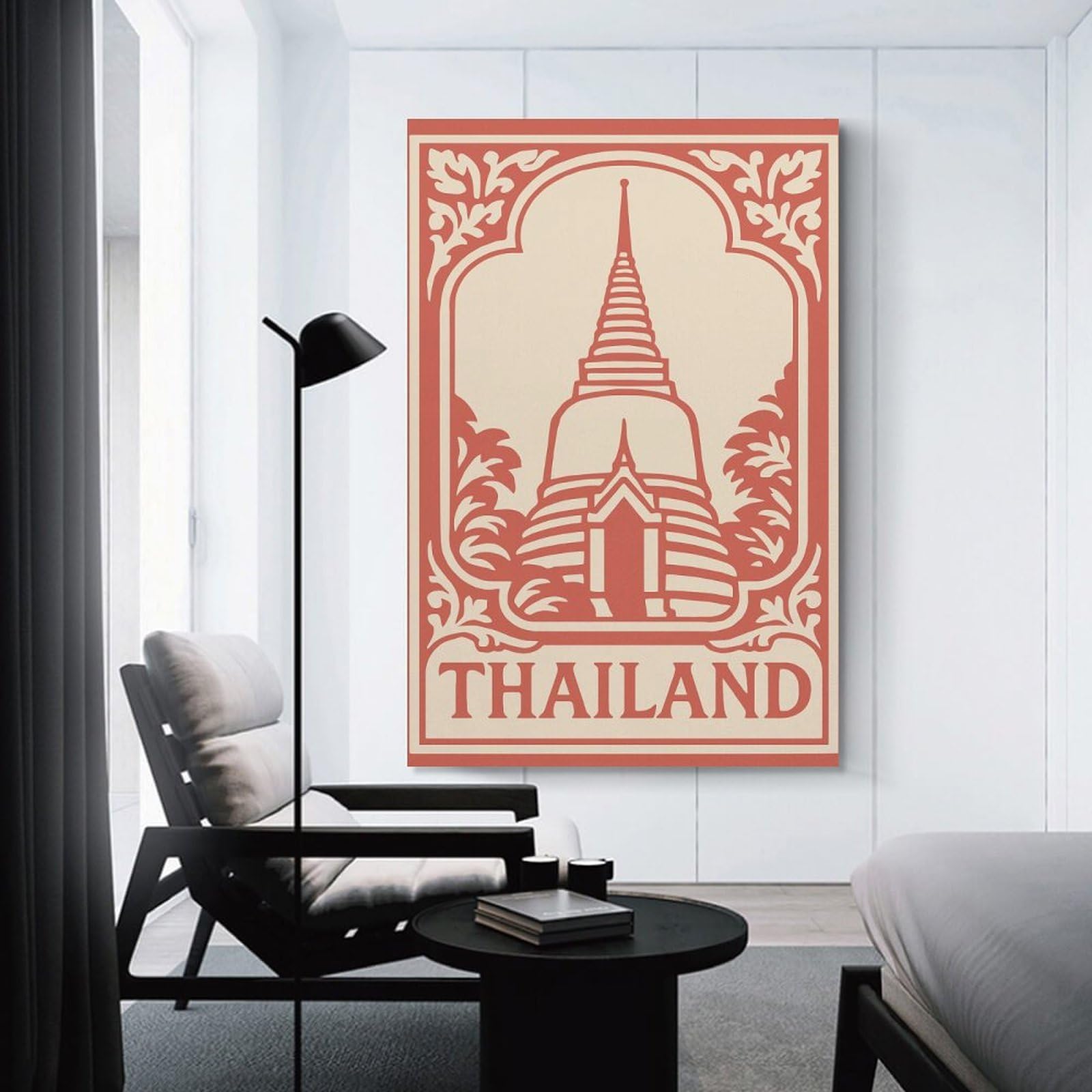 Junmoney Thailand Temple And Floral Design Canvas Wall Decor, 08x12inch(20x30cm), for New Homes, Bedrooms Or Workspaces, Gift Idea for Housewarming And Birthdays