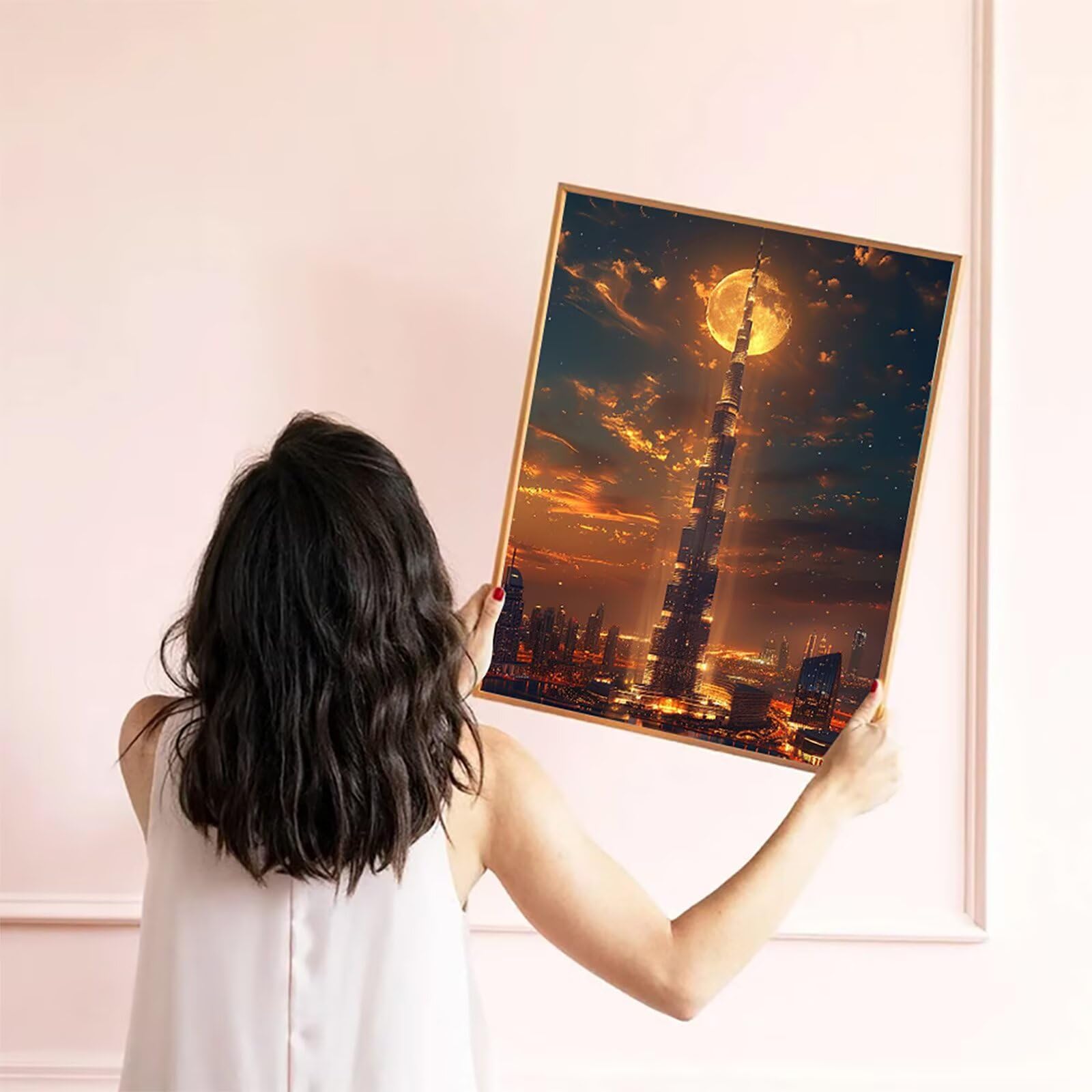 5D DIY diamentowe malowanie miasto, diamentowe malowanie pełny zestaw księżyc, kryształowa sztuka hobby kreatywne diamenty, haft krzyżykowy rękodzieło, obrazy z koralikami na prezent dla kobiet 100 x