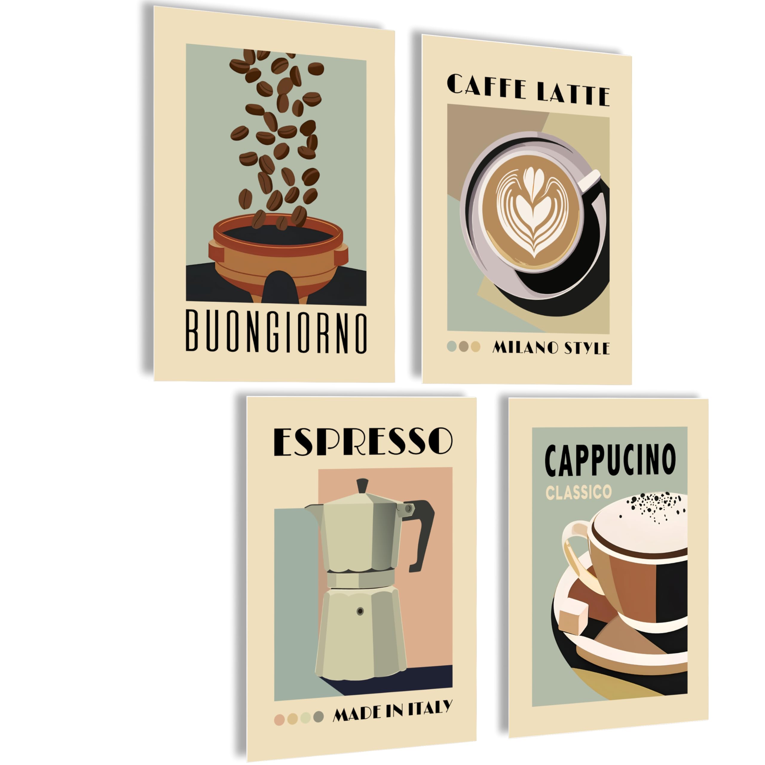 mojoliving Póster de café para la cocina, decoración de cocina, vintage, para salón, cocina (café estético, 4 x A4, sin marco)