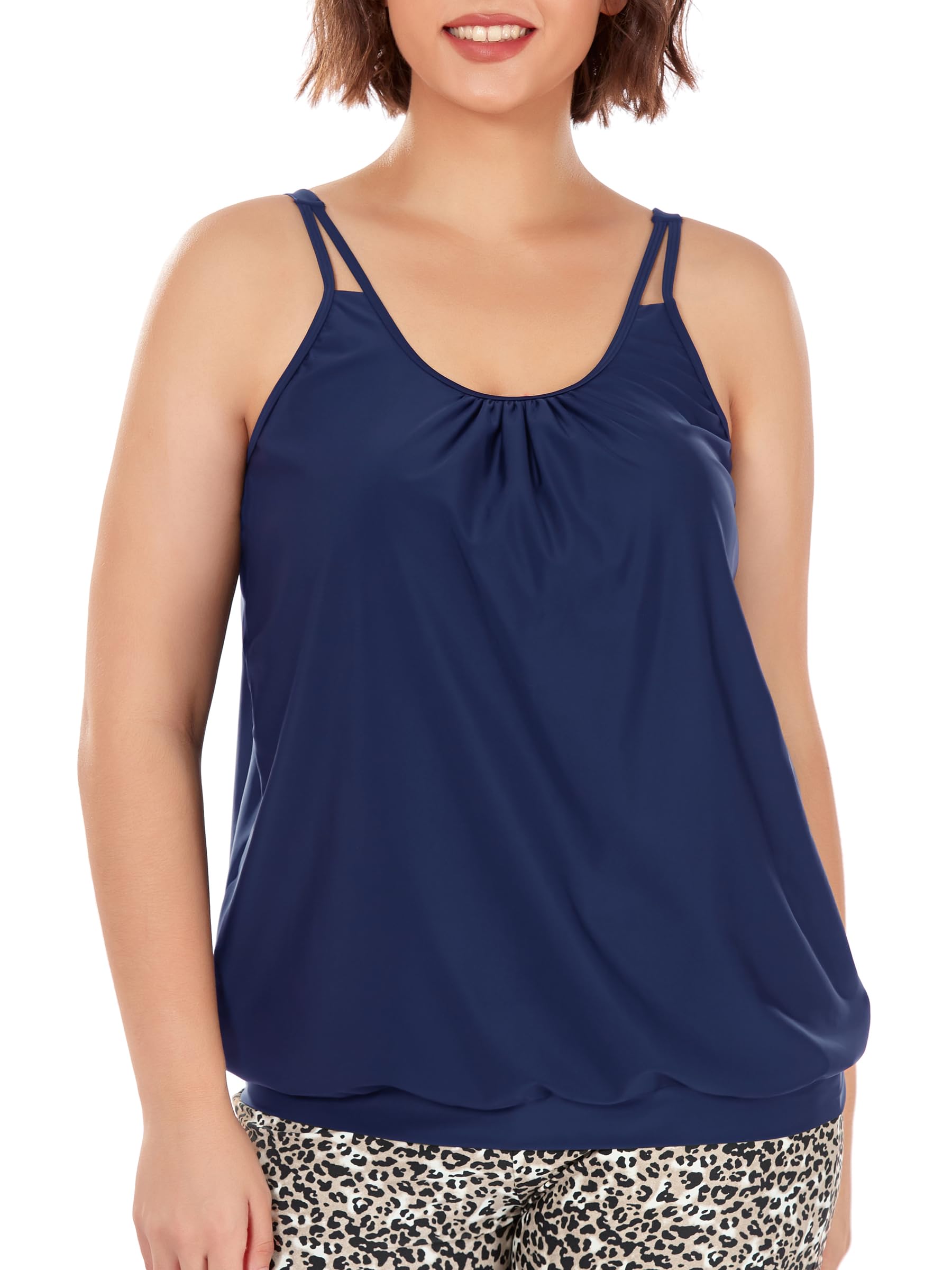 Ocean Blues Damen Tankini Oberteil ohne Bügel Übergröße mit Verstellbaren Trägern und Blouson Lockere Passform Badebekleidung