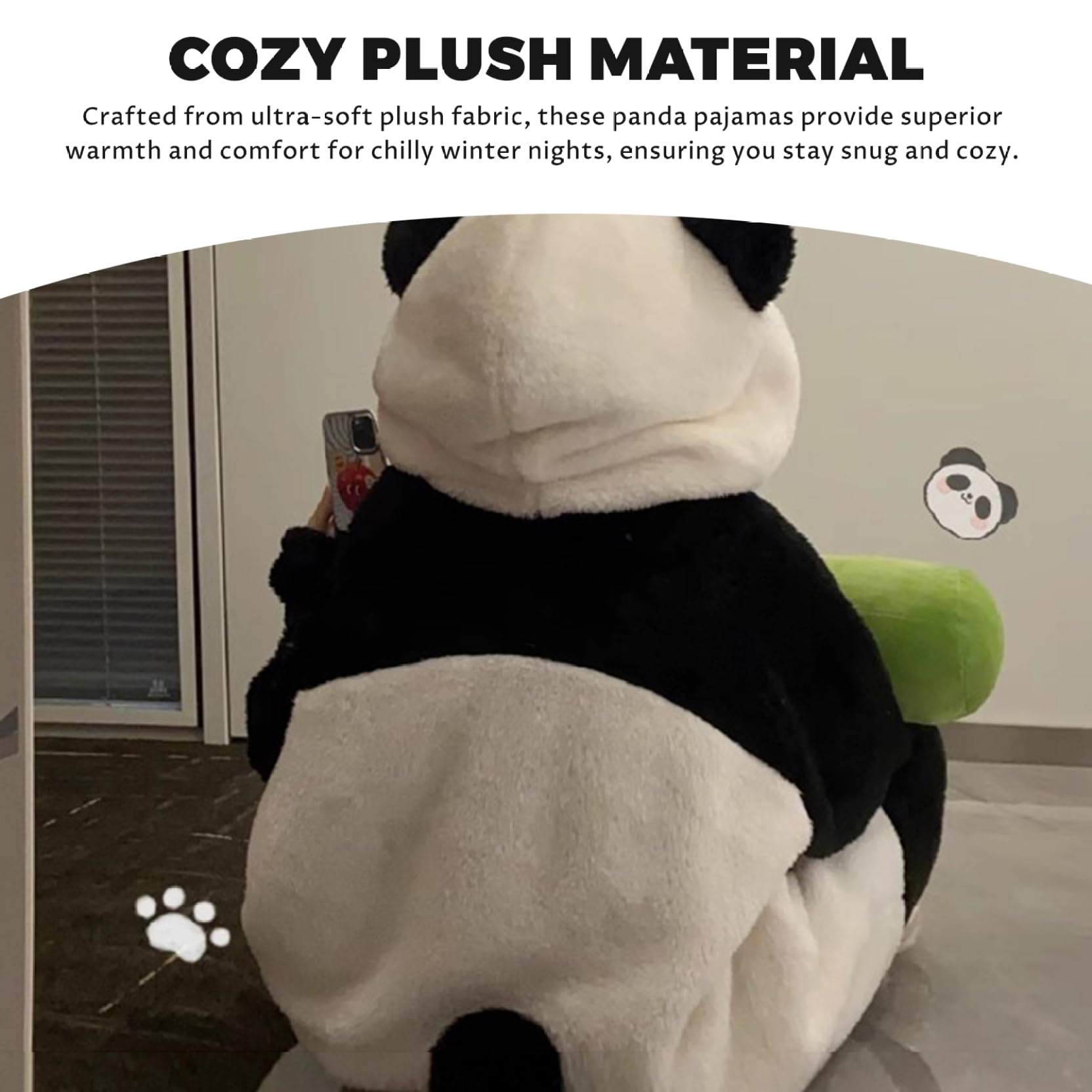 Pigiama Panda Simpatico Costume da Panda in Peluche con Cappuccio Pigiama Invernale Caldo Oversize per Donna Uomo, Senza Pantaloni