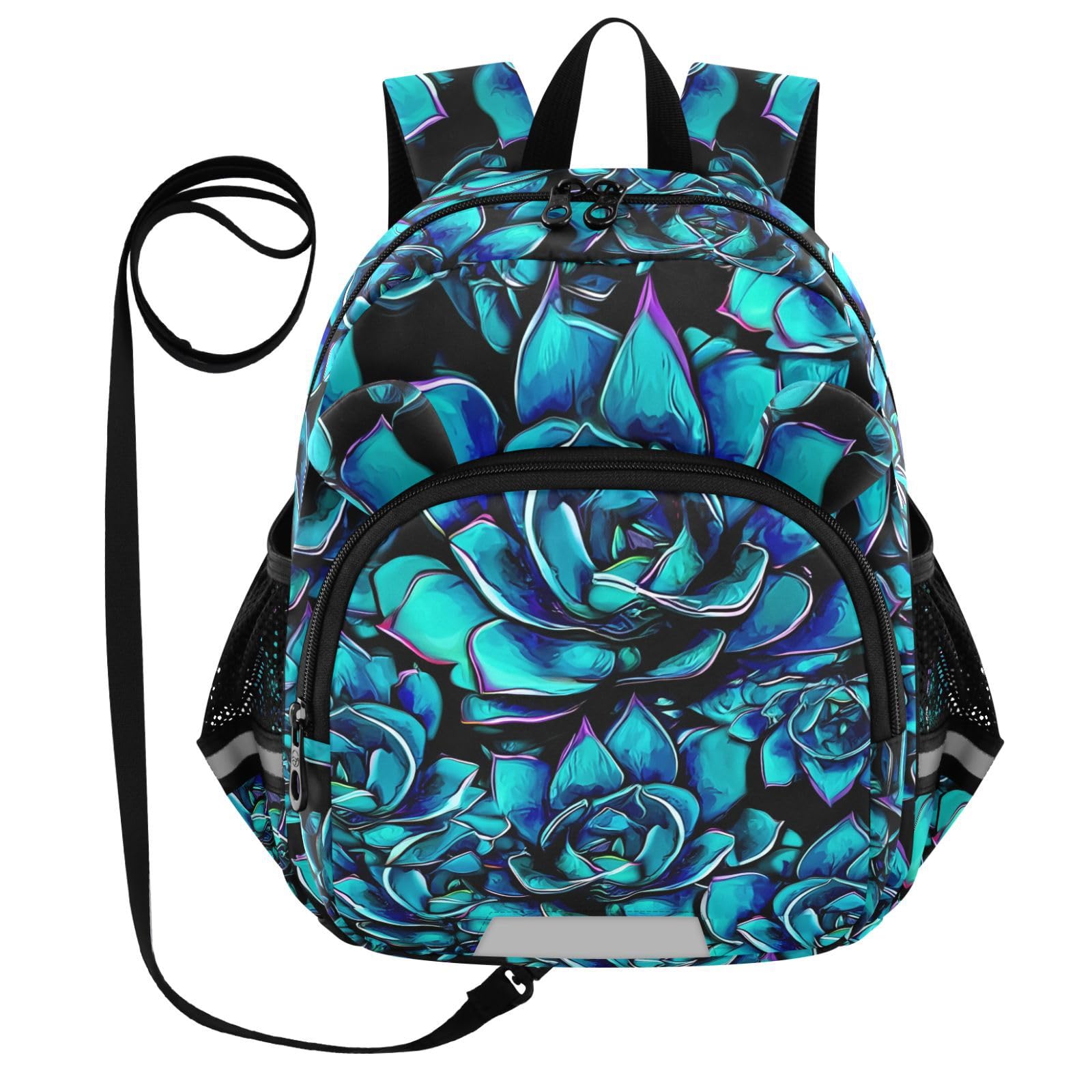 Succulents Plant Dark Teal Toddler Harness Backpack for Boys Girls 3-6 Years Kids Backpack with Anti Lost Safety Leash Child Leash Backpack for Travel Walking Preschool