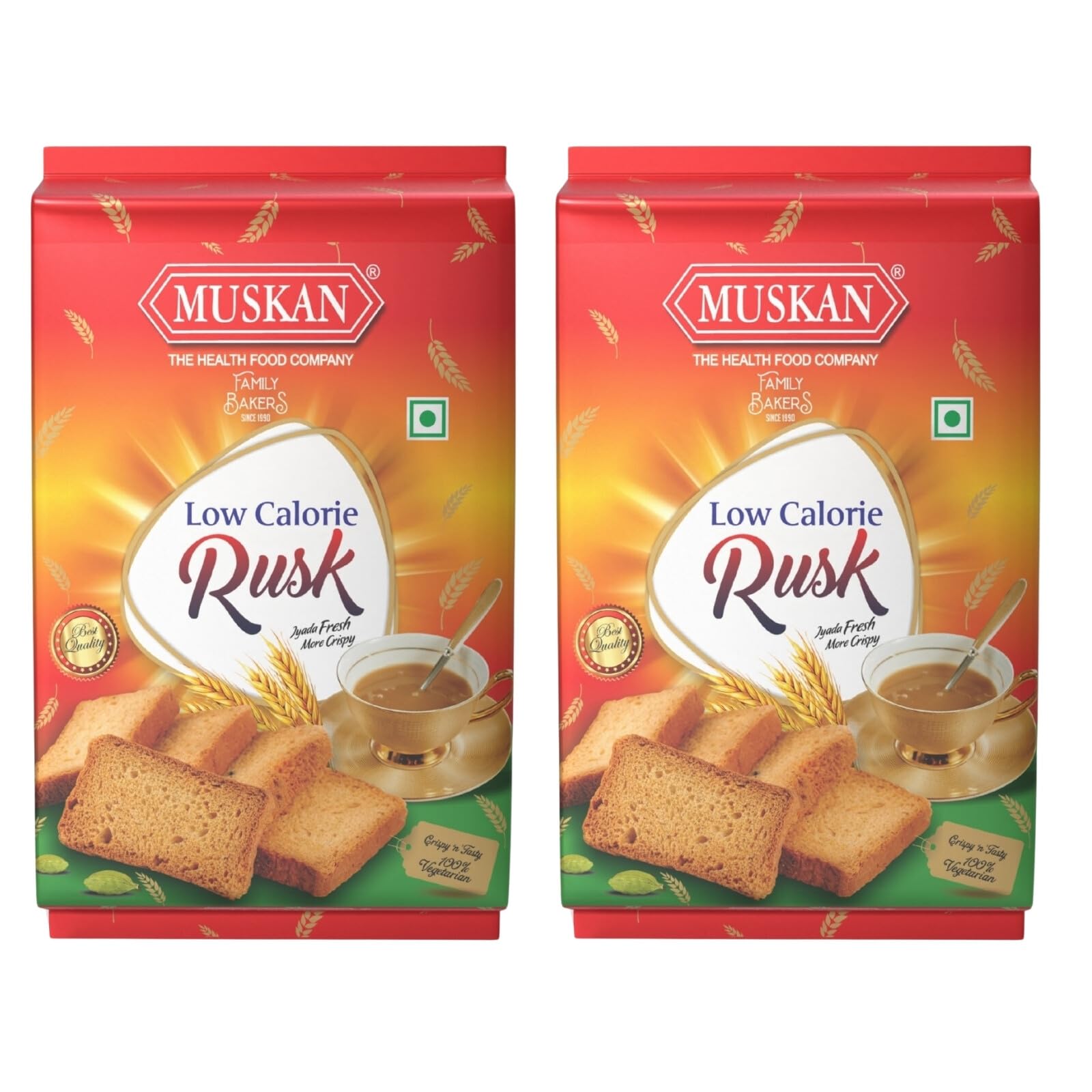 MUSKAN Low-Calorie Rusk – Light, Healthy Tea Rusk | Diet-Friendly, Crunchy & Eggless | 350gm | Pack Of - 2-image-39