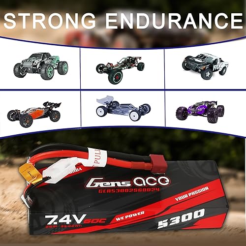 Miniatura 5 de Gens ace 2S Lipo Batería 7.4V 60C 5300mAh Lipo Batería HardCase Pack con Deans Plug para RC Car