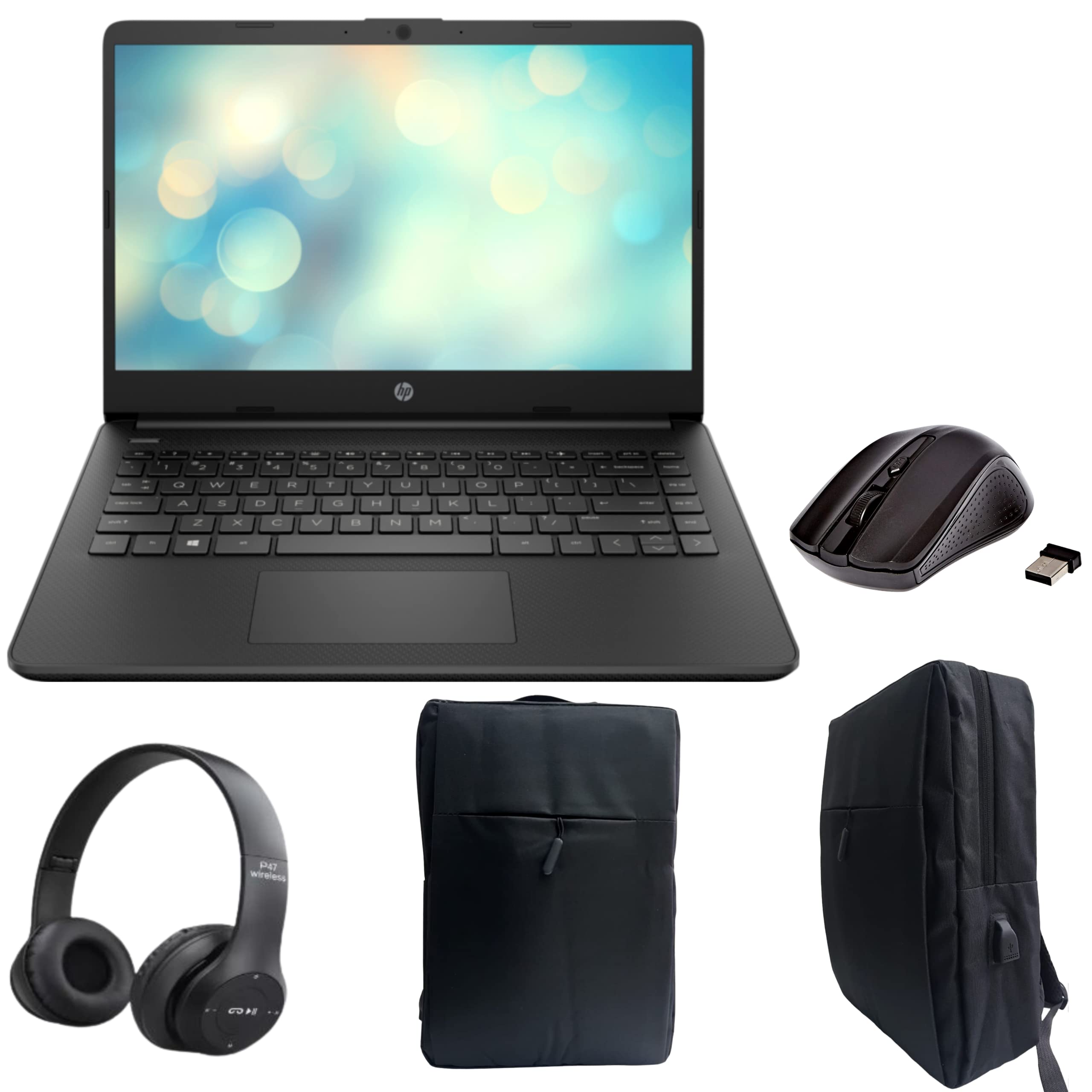 HP 14-CF Series 14" Laptop, Pentium Gold 6405U |4GB DDR4-2400 SDRAM |128GB SSD |Bluetooth |WiFi |Web Camera |Windows-10, Free Laptop Bag,W/L Mouse & BT Headphone