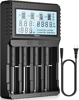 18650 Battery Charger with Testing Functions, POWXS Universal 3.7V Charger for Li-Ion Rechargeable Batteries IMR Lithium 26650 21700 18650 16340 14500 10440, Ni-Mh/Ni-Cd AA AAA C Batteries