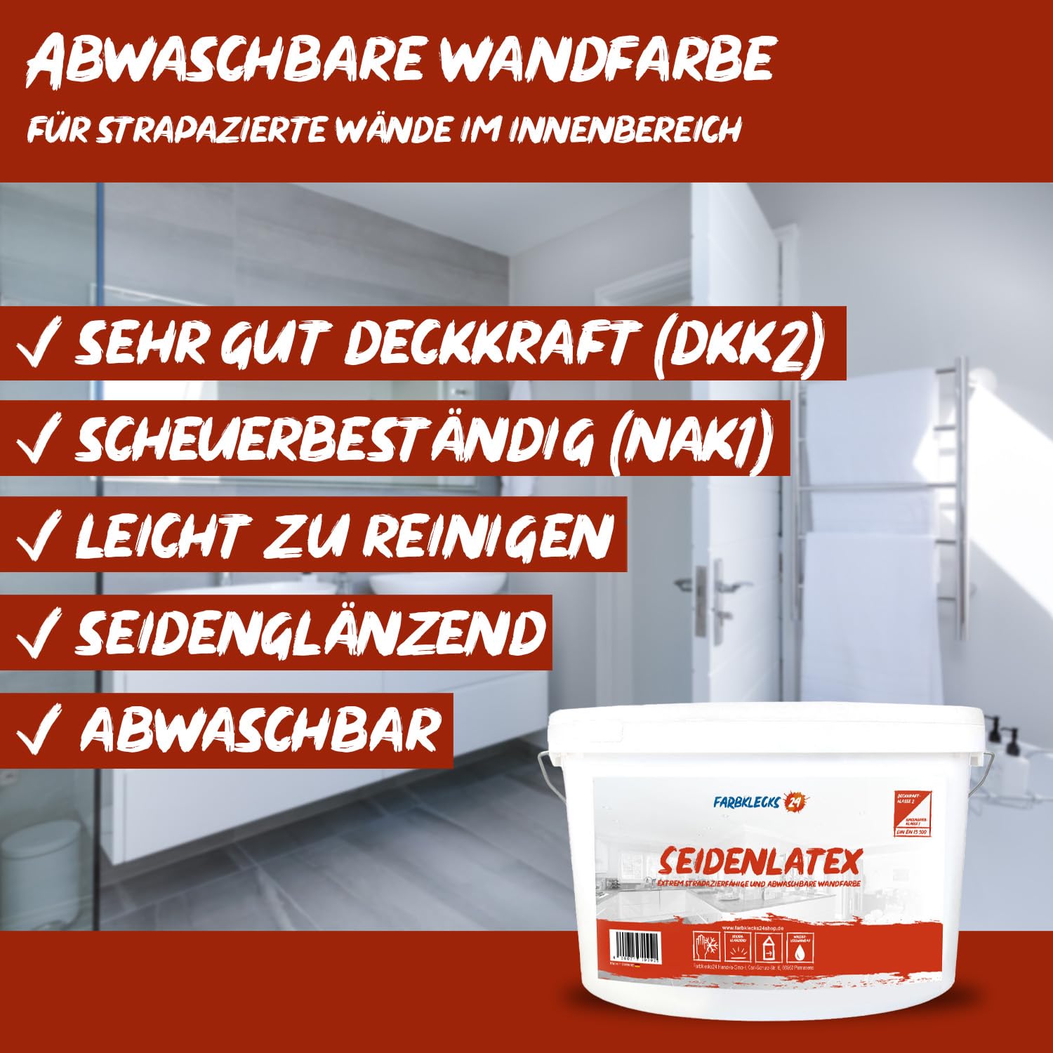 Seidenlatex Color 2,5L Grau 7-0 Latexfarbe grau, abwaschbare Wandfarbe, Küchenfarbe, Badfarbe
