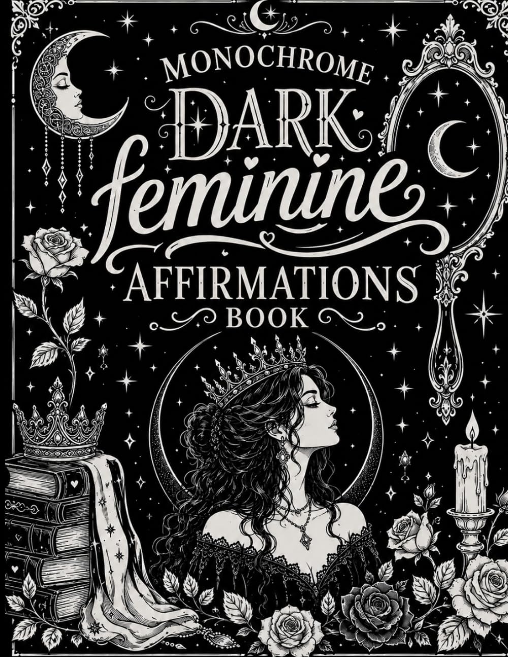 Monochrome Dark Feminine Affirmations Coloring Book: 50 Empowering Affirmations to Color, Reflect, and Embrace Your Inner Power