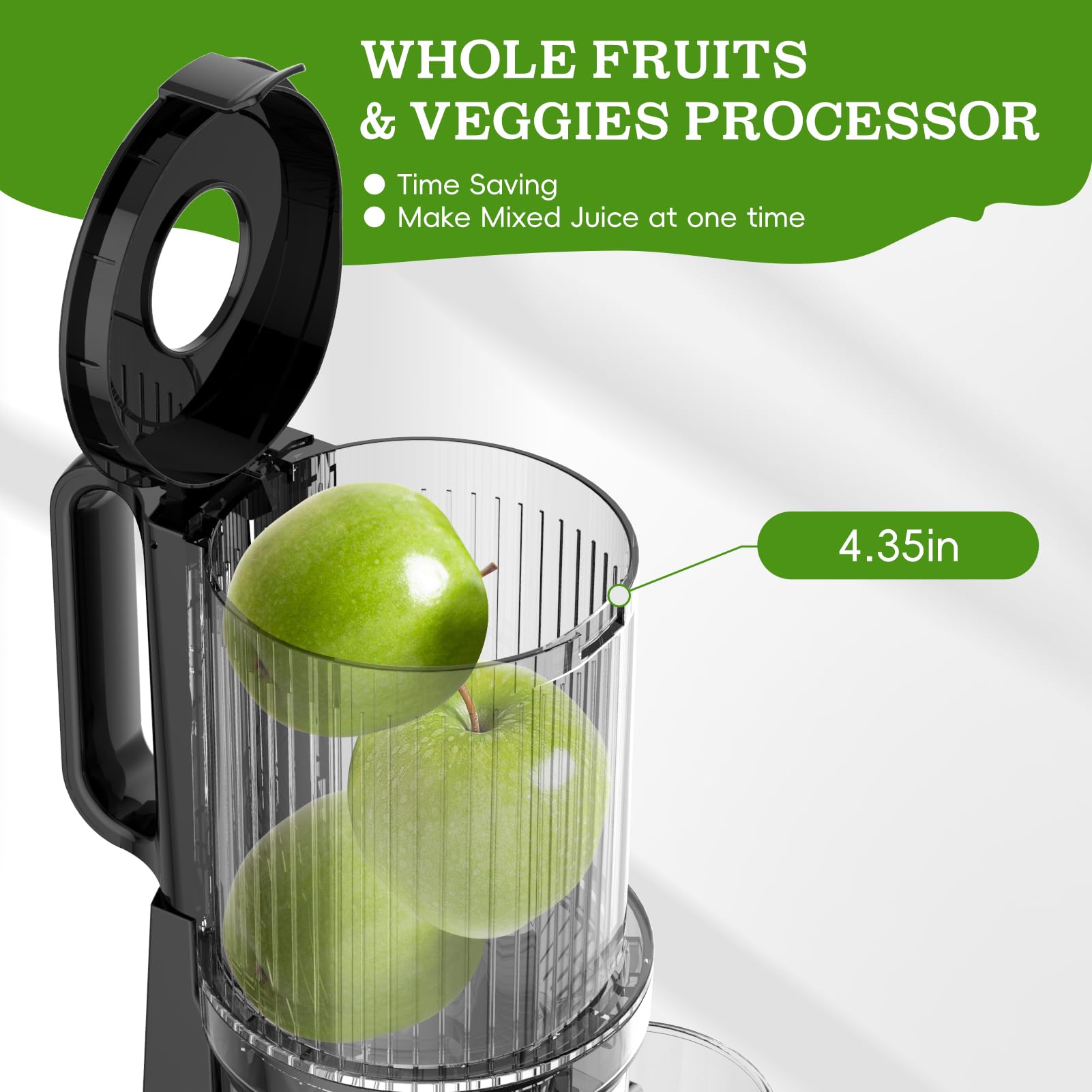 WHUTO Cold Press Juicer, Juicer Machines with 4.35'' Wide Feed Chute, Stainless Steel Masticating Juicers Easy to Clean, Ergonomic Operational Panel Design, High Juice Yield, Amber Knob