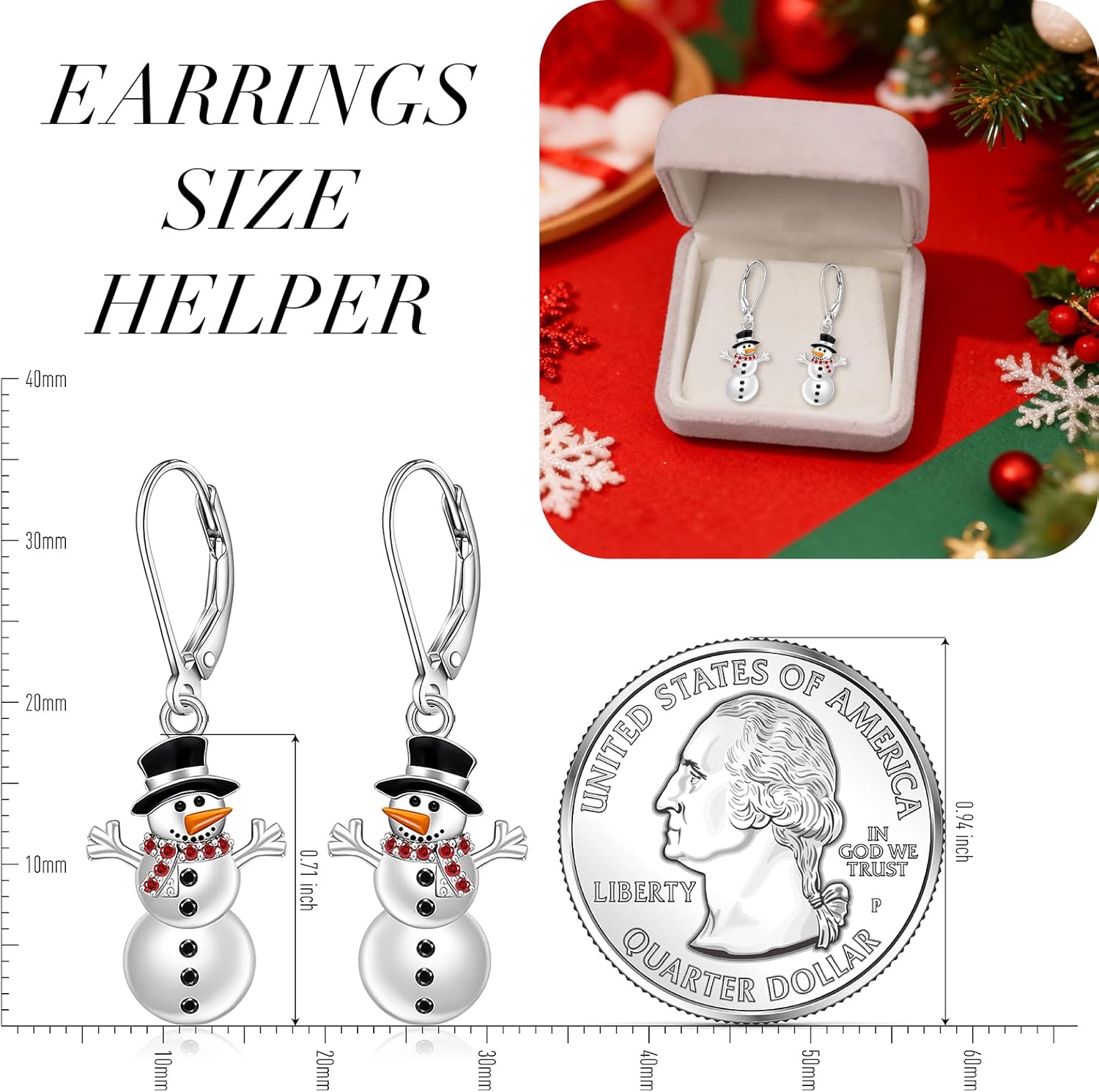Snowman Christmas Earrings for Women Sterling Silver Snowman Earrings Holiday Winter Drop Dangle Xmas Jewelry Birthday Christmas Thanksgiving Gift - Image 6