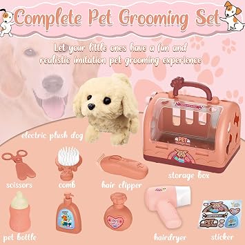 STAY GENT Toy Dogs for Kids Pet Care Role Play Set Robot Dog Toys Grooming Vet Set Kids with Electric Plush Walks Barks Dog & Carrier Pretend Play Xmas Toys Gifts for 3 4 5 6 7 8 Years Old Girls Boys