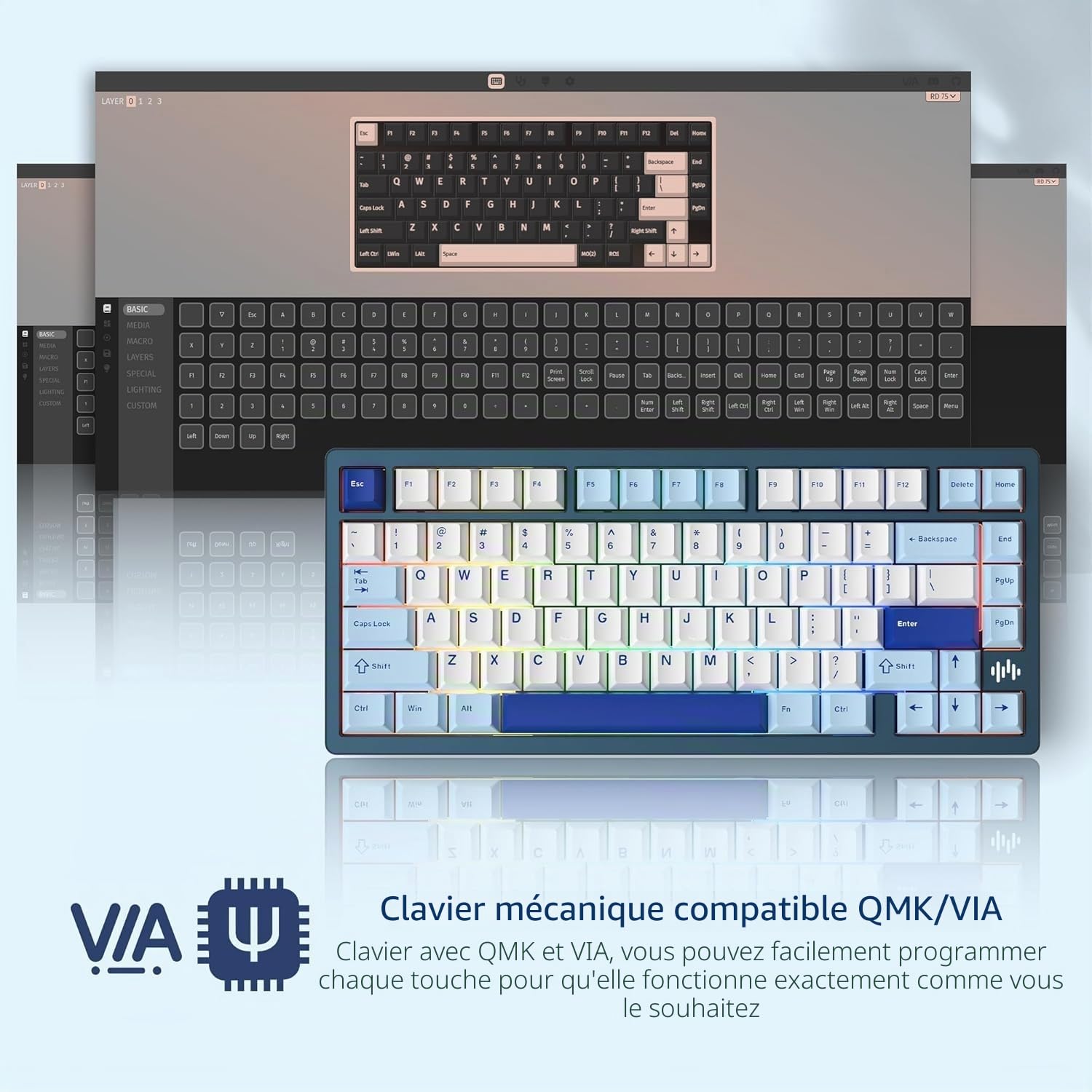RD75 Pro 75% Clavier de Jeu à libération Rapide sans Fil en Aluminium