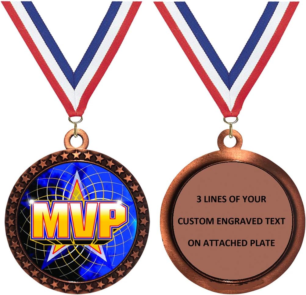 Express Medals Various Styles 1 to 50 Pack of Gold Silver Bronze Engraved Most Valuable Player Medals Trophy Award with Neck Ribbon Medal Trophies Gift Prize MVP Event Custom Personalized