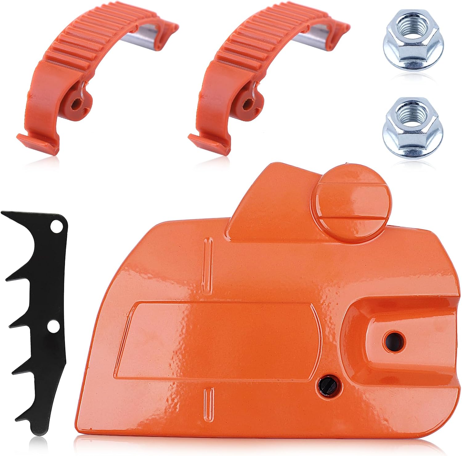 Chainsaw Brake Clutch Cover for Husqvarna 445 445E 450 450 Rancher Chainsaw, 445 Chain Brake Side Clutch Cover with Felling Dog Spike Bar Nut Top Cover Buckle Clips Parts 536329403 503894701