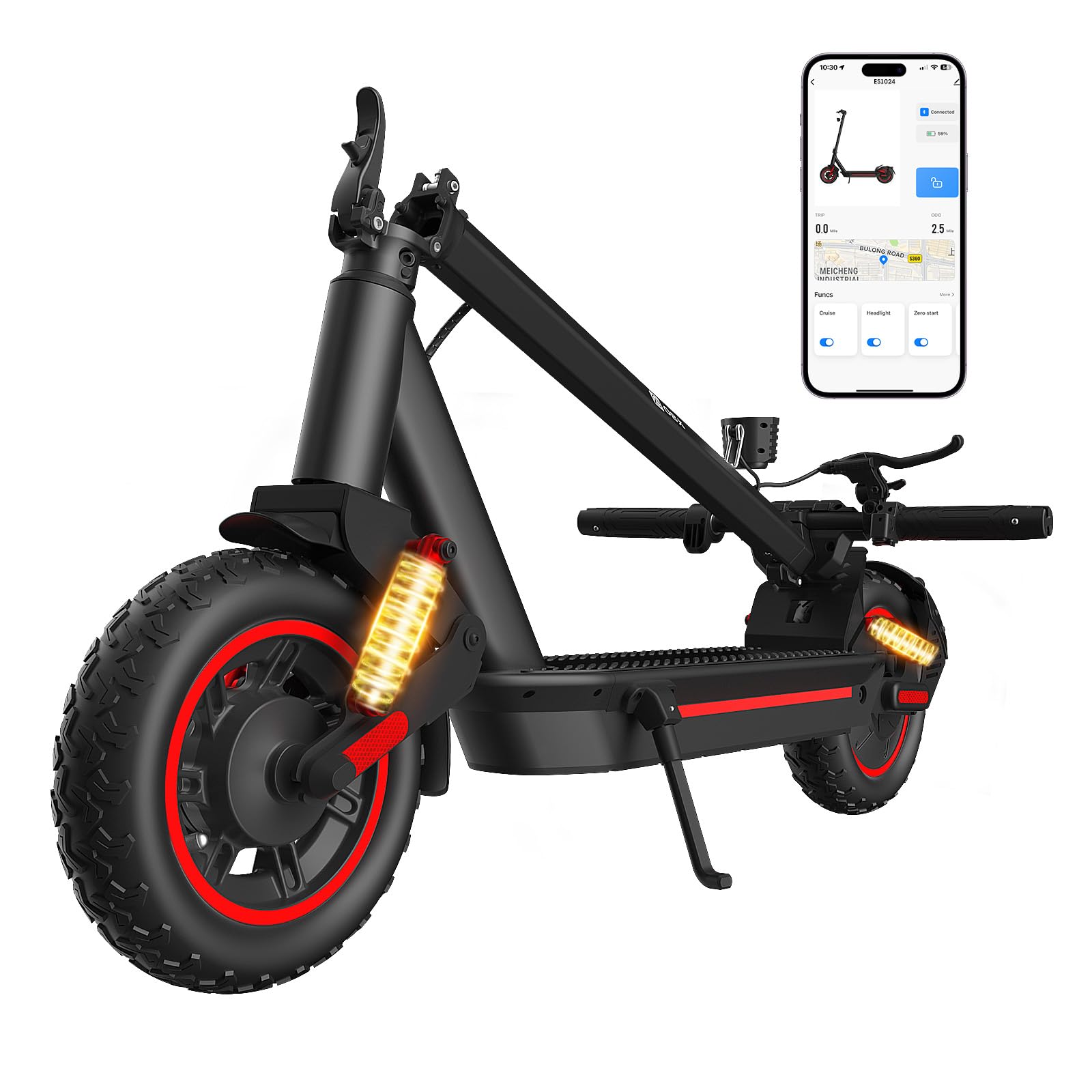 OBX Off Road Electric Scooter for Adults Peak 1200W Motor Max 30 MPH 33 Miles Range 10 Pneumatic